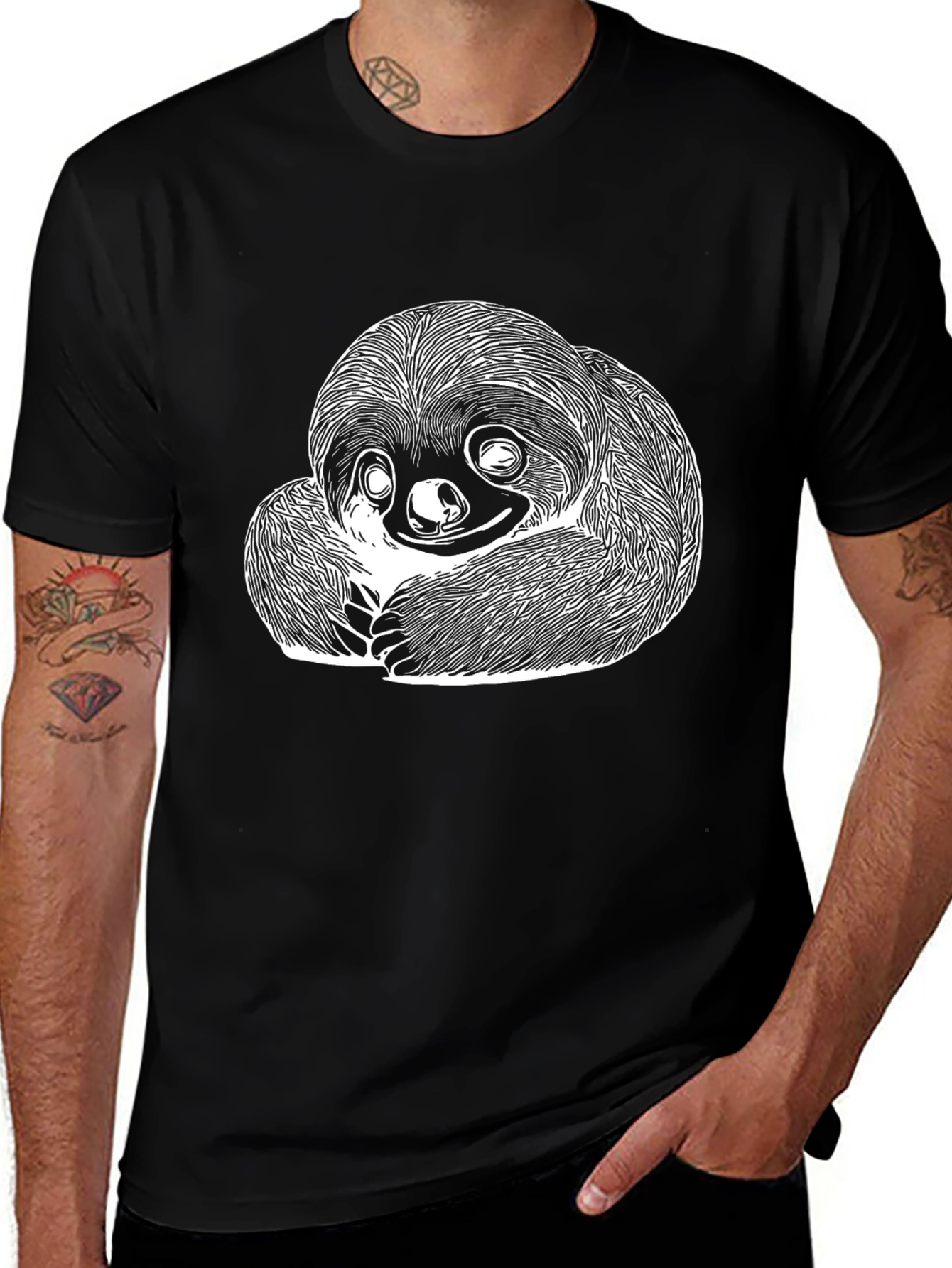 Sloth Graphic Tee - Soft Cotton Black T-Shirt