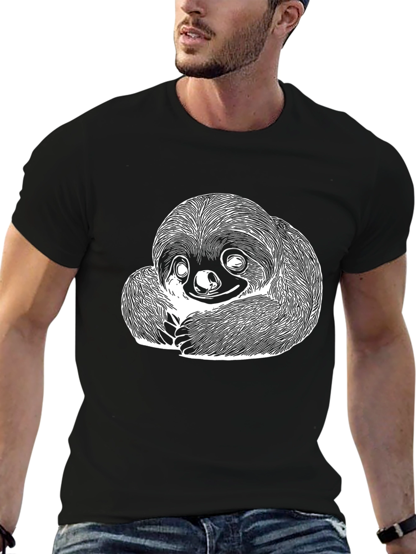 Sloth Graphic Tee - Soft Cotton Black T-Shirt