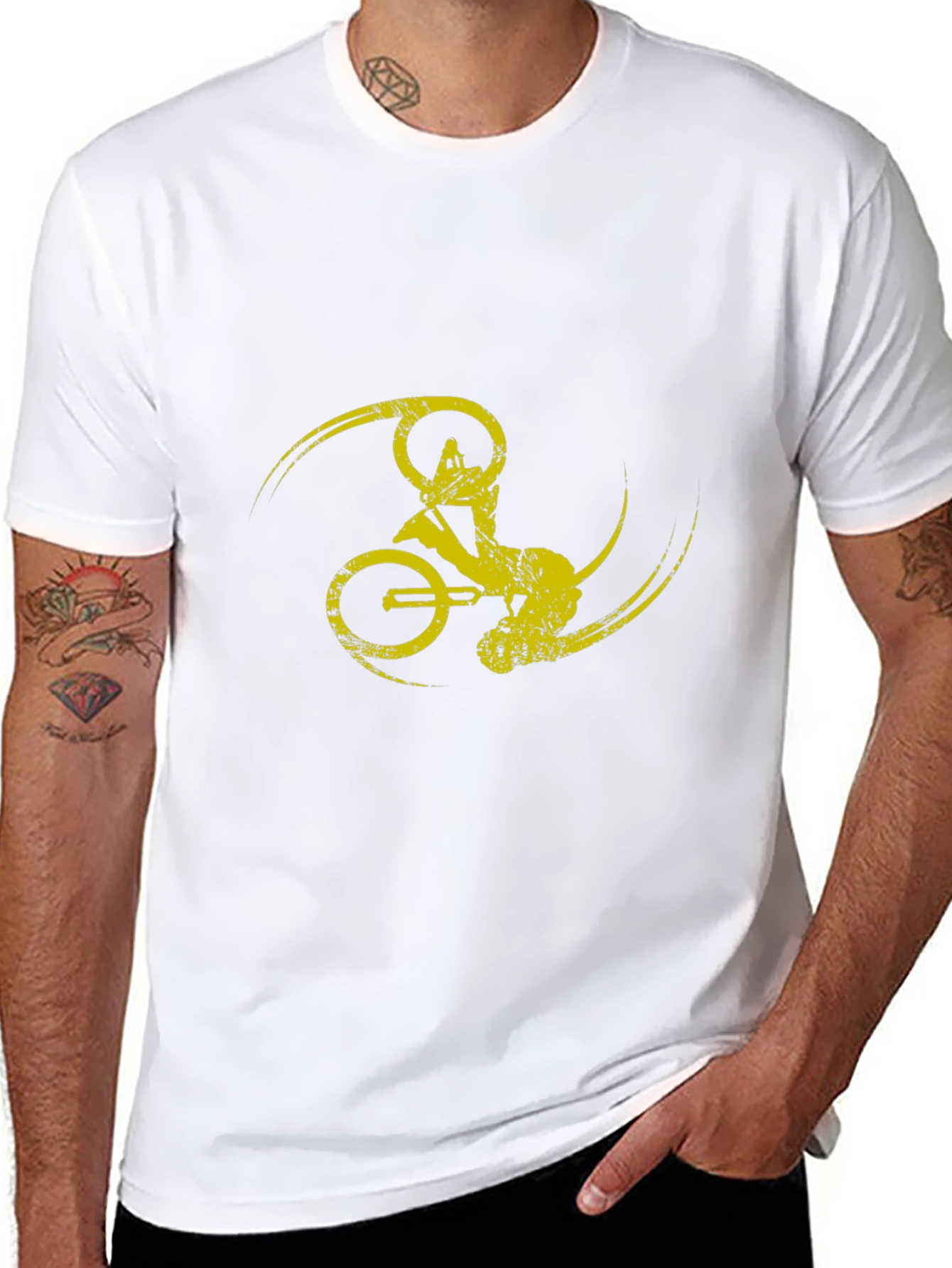 Black T-Shirt with Yellow Bike Design