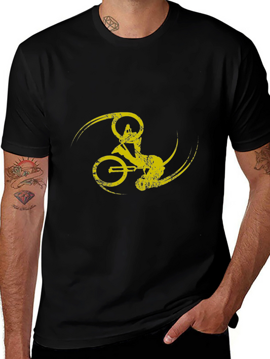 Black T-Shirt with Yellow Bike Design
