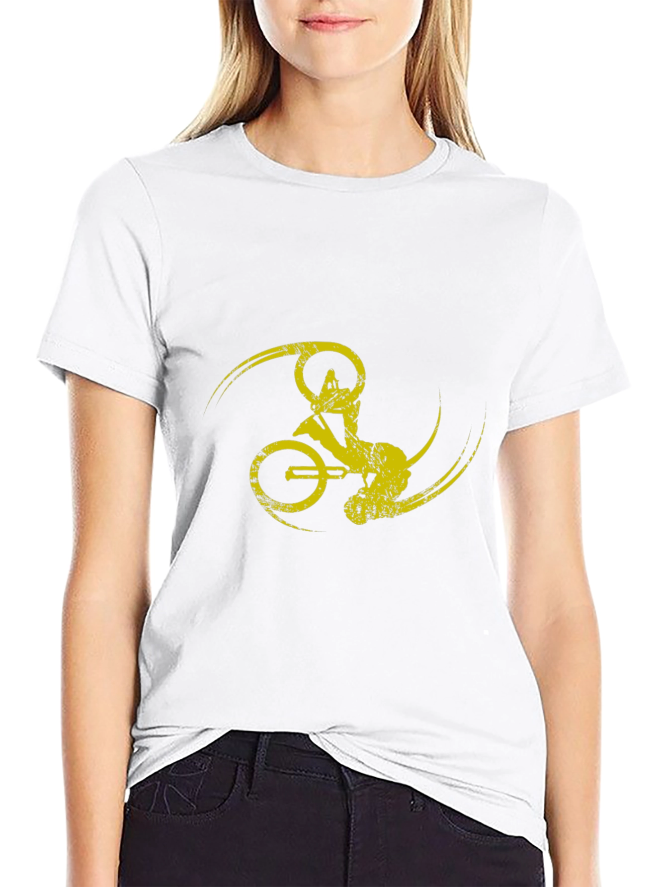 Black T-Shirt with Yellow Bike Design