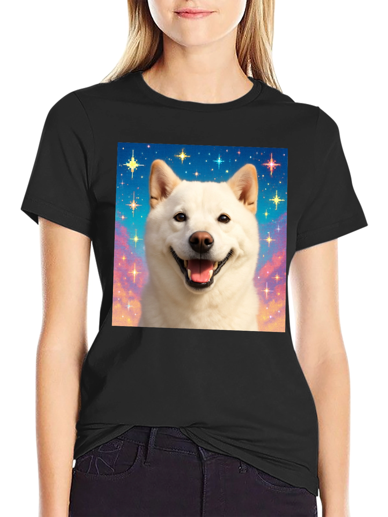 Shiba Inu Dog Starry Sky Graphic Tee - Black