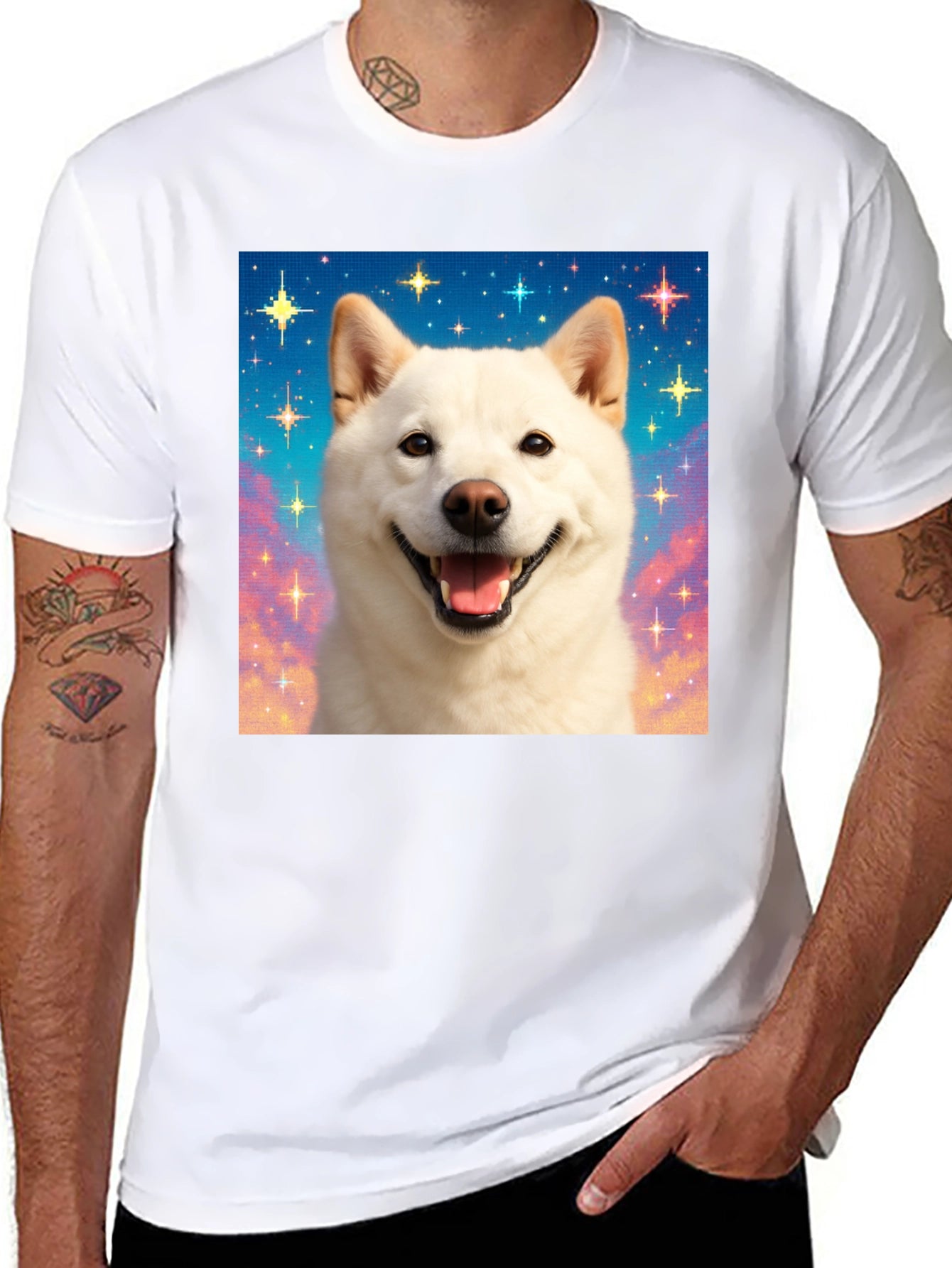 Shiba Inu Dog Starry Sky Graphic Tee - Black