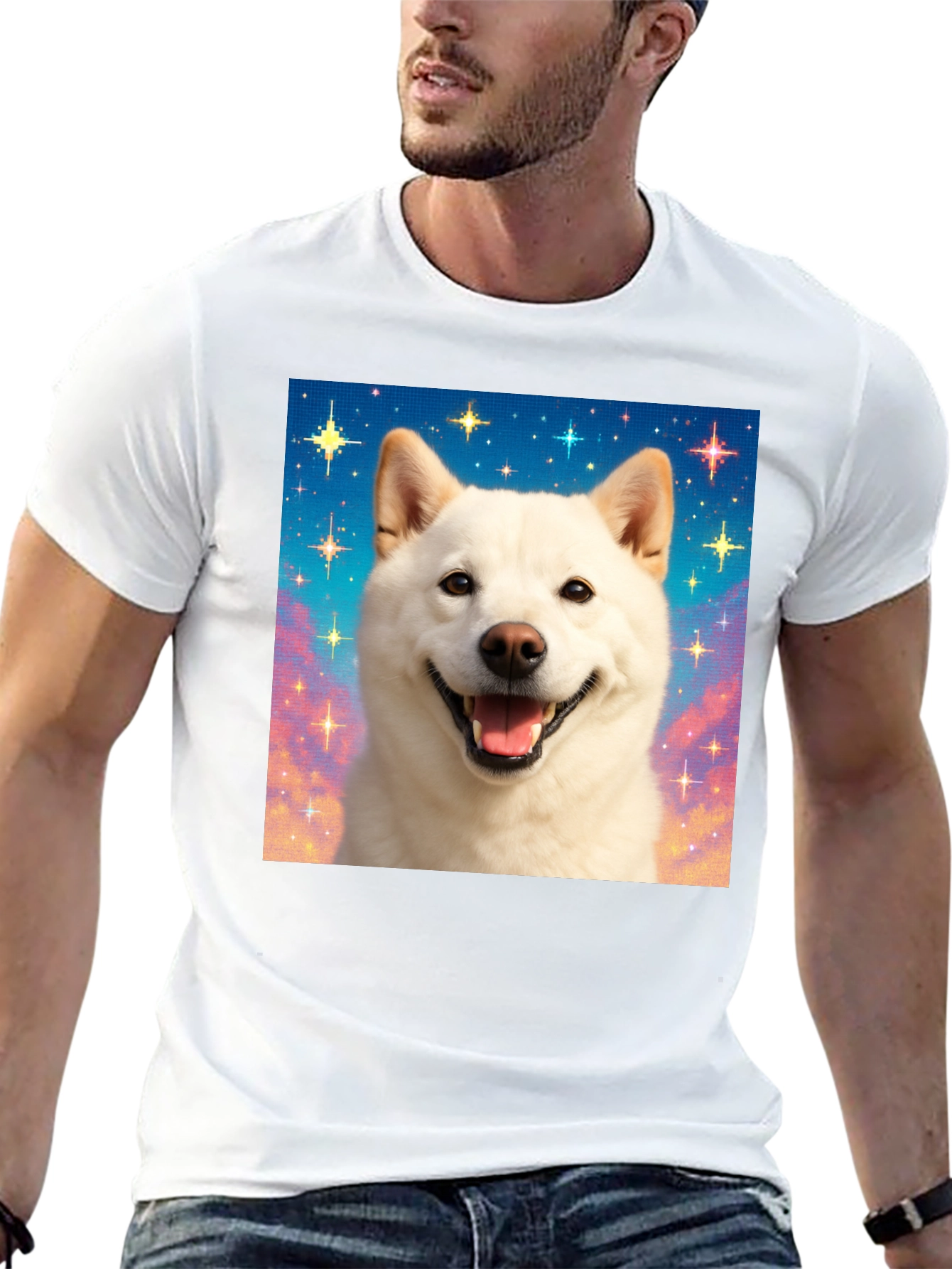 Shiba Inu Dog Starry Sky Graphic Tee - Black