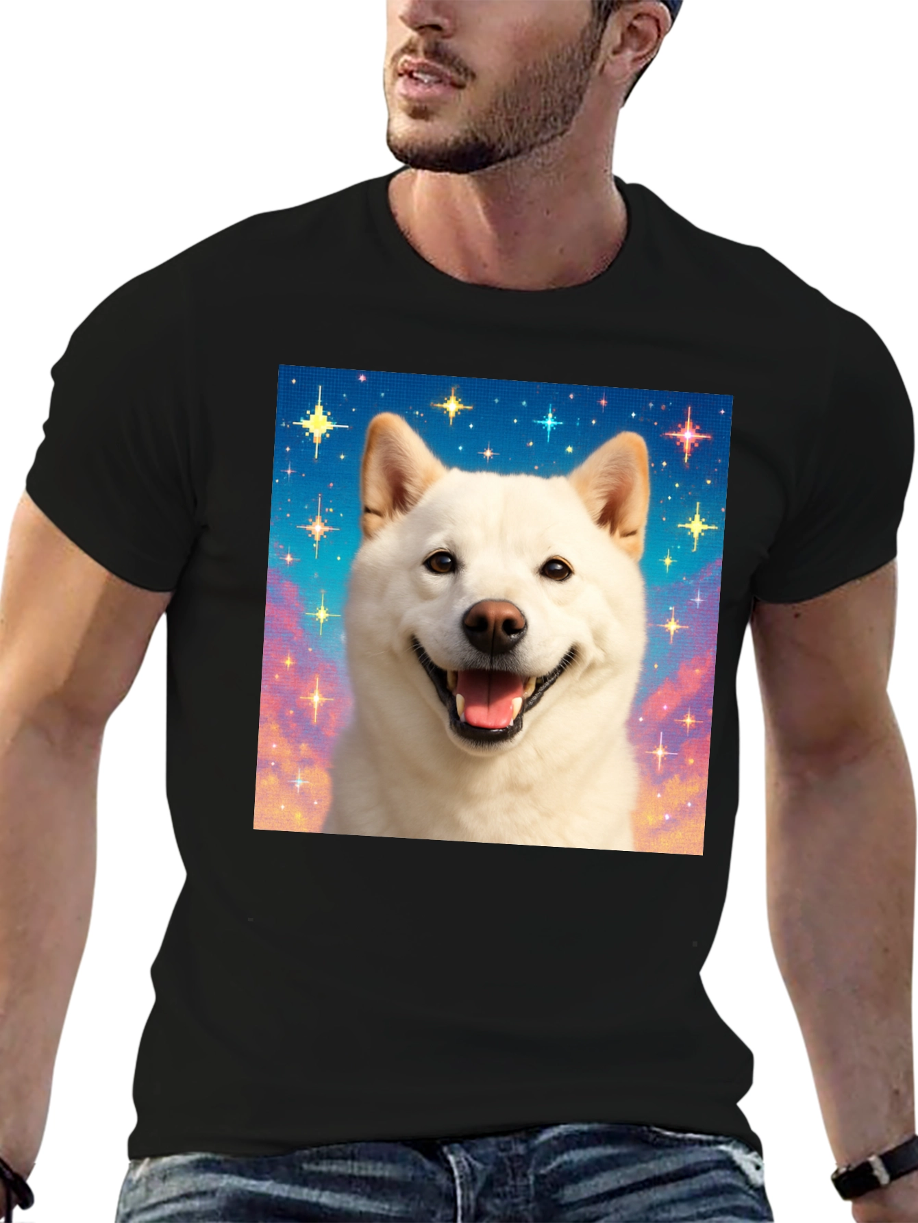 Shiba Inu Dog Starry Sky Graphic Tee - Black