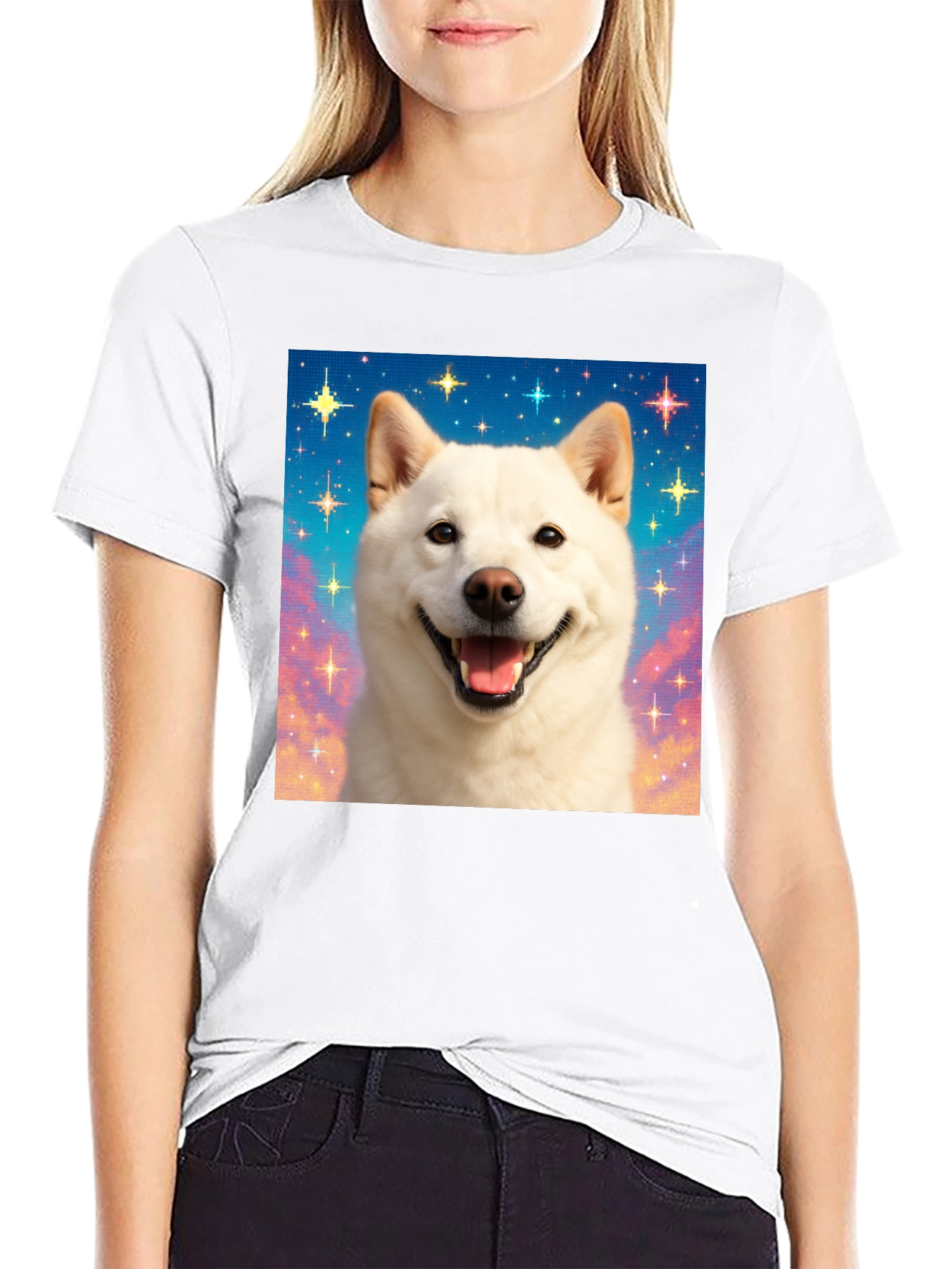 Shiba Inu Dog Starry Sky Graphic Tee - Black