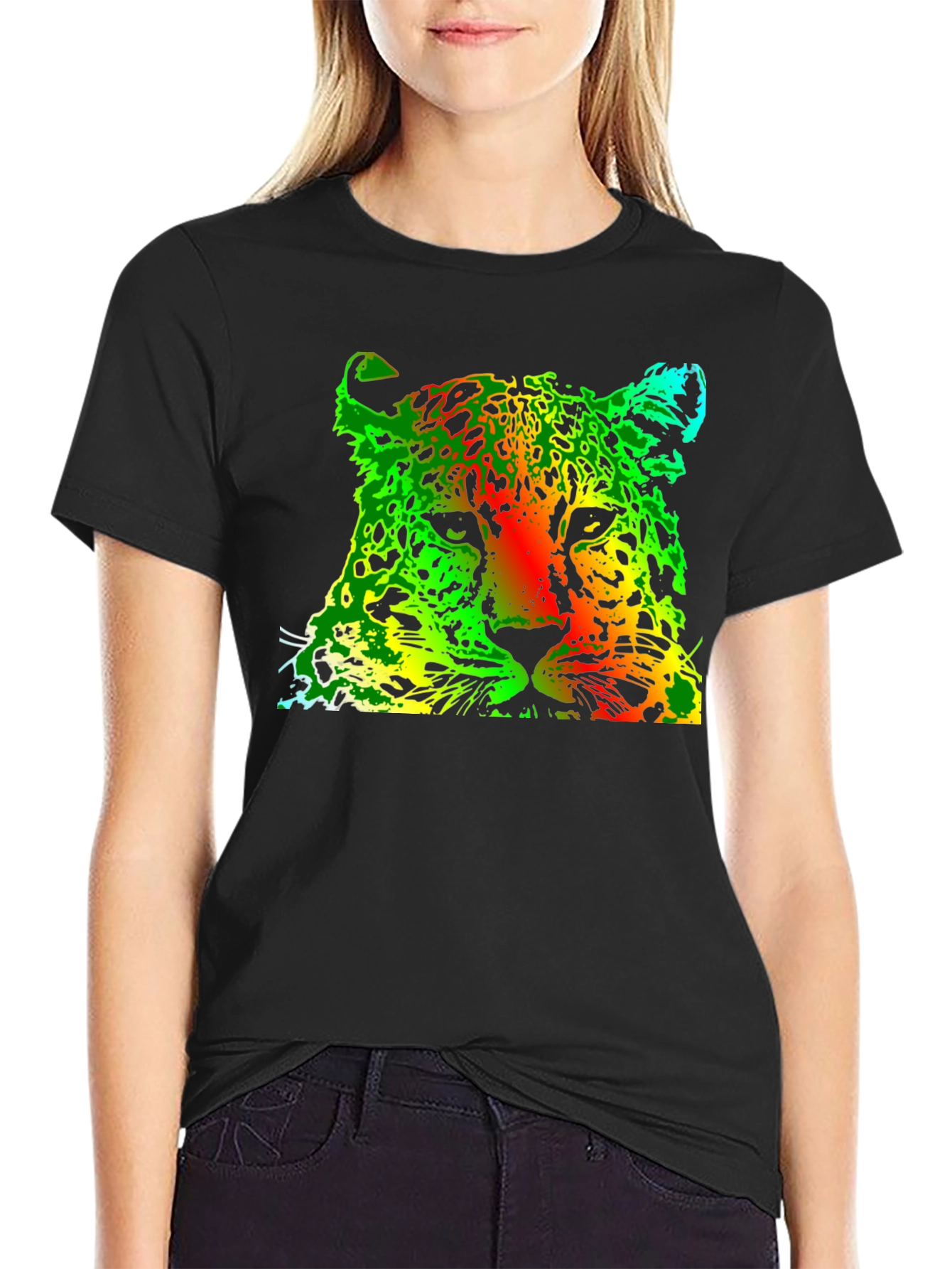 Rasta Leopard Graphic Print Black T-Shirt