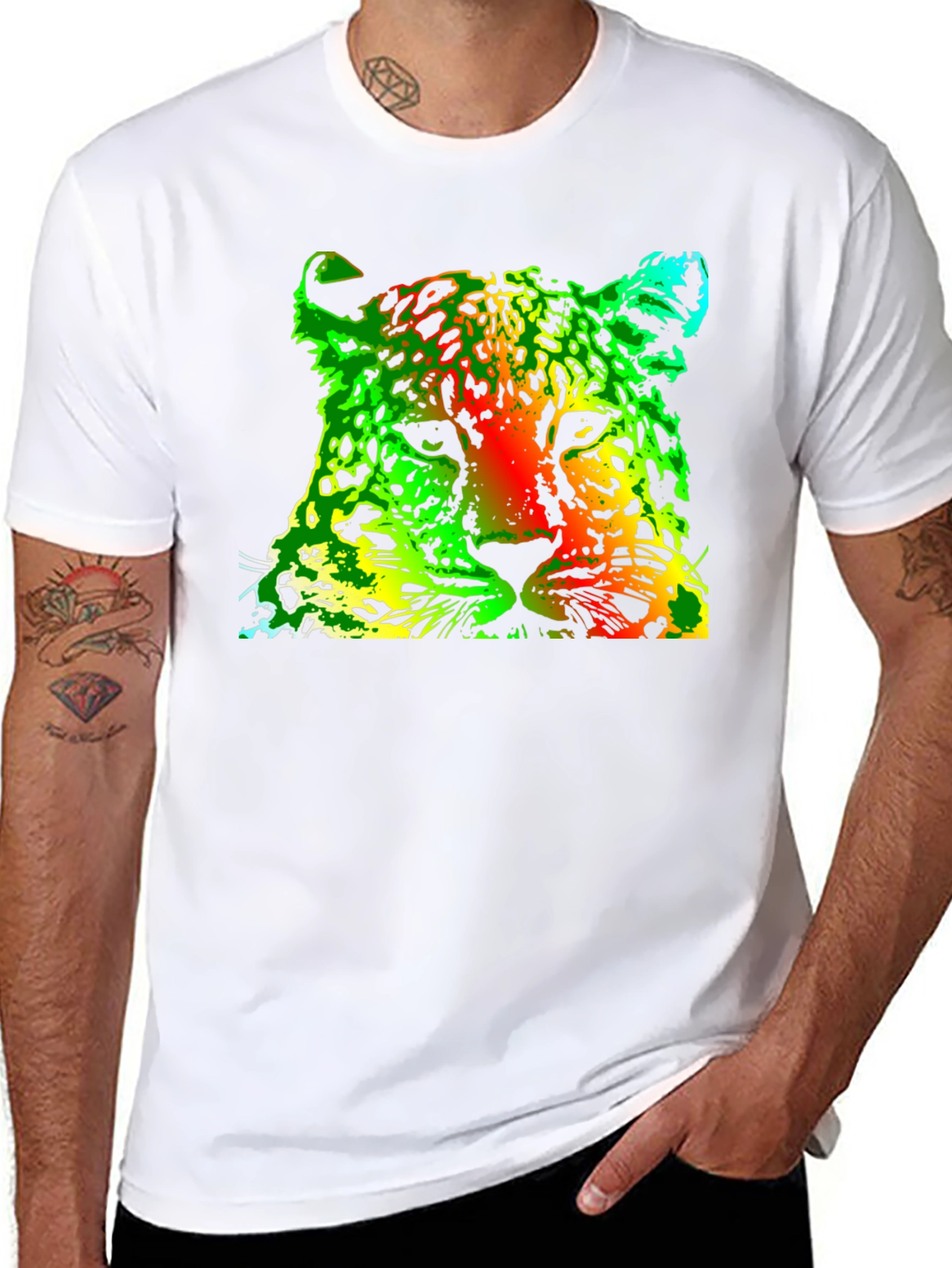 Rasta Leopard Graphic Print Black T-Shirt