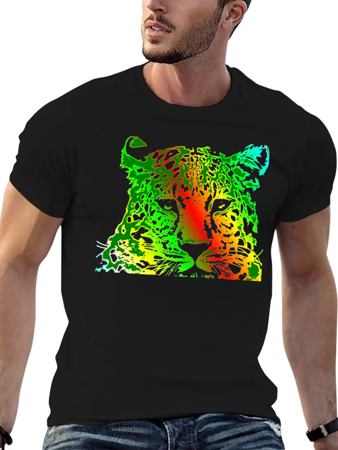 Rasta Leopard Graphic Print Black T-Shirt