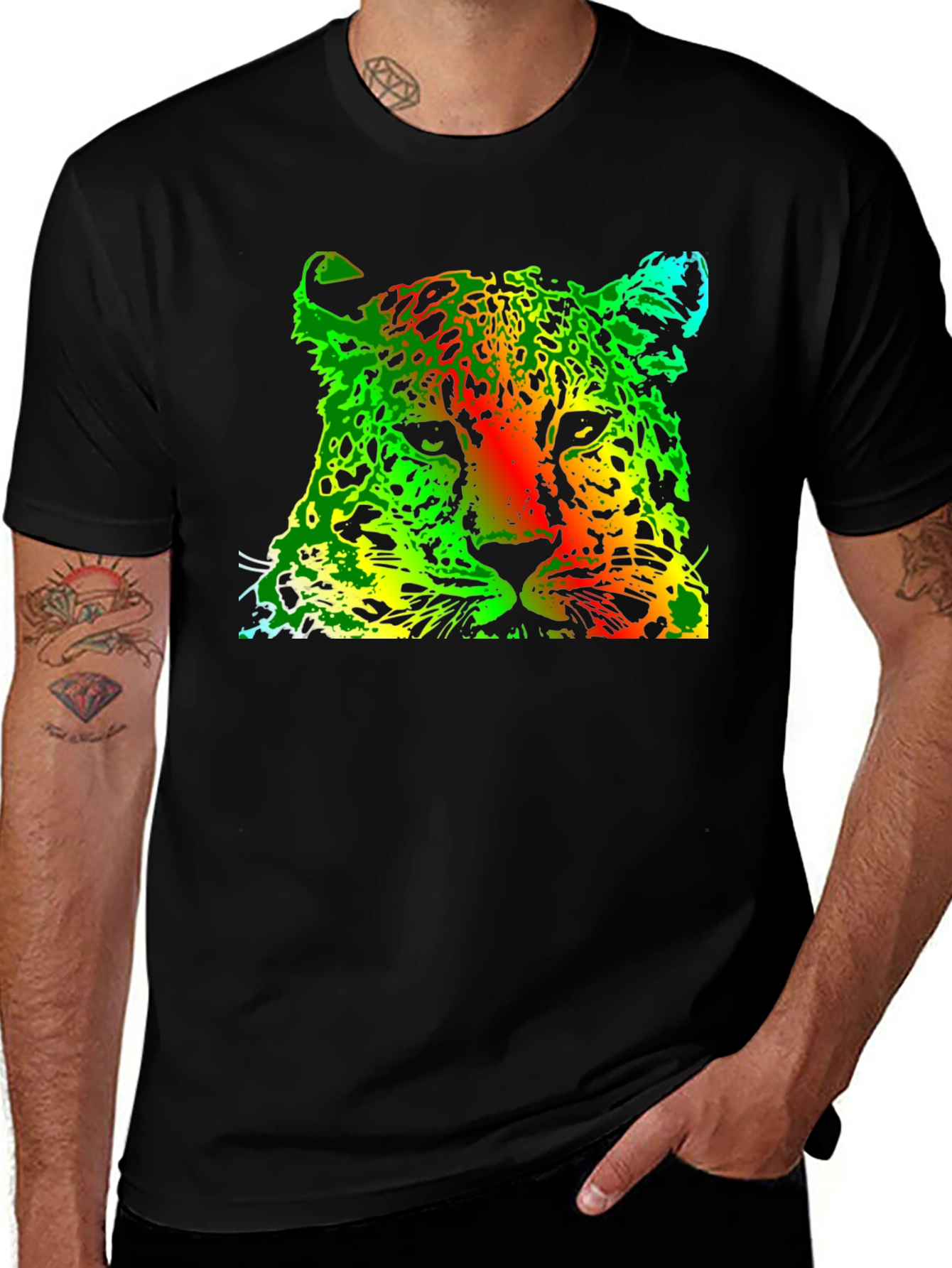 Rasta Leopard Graphic Print Black T-Shirt