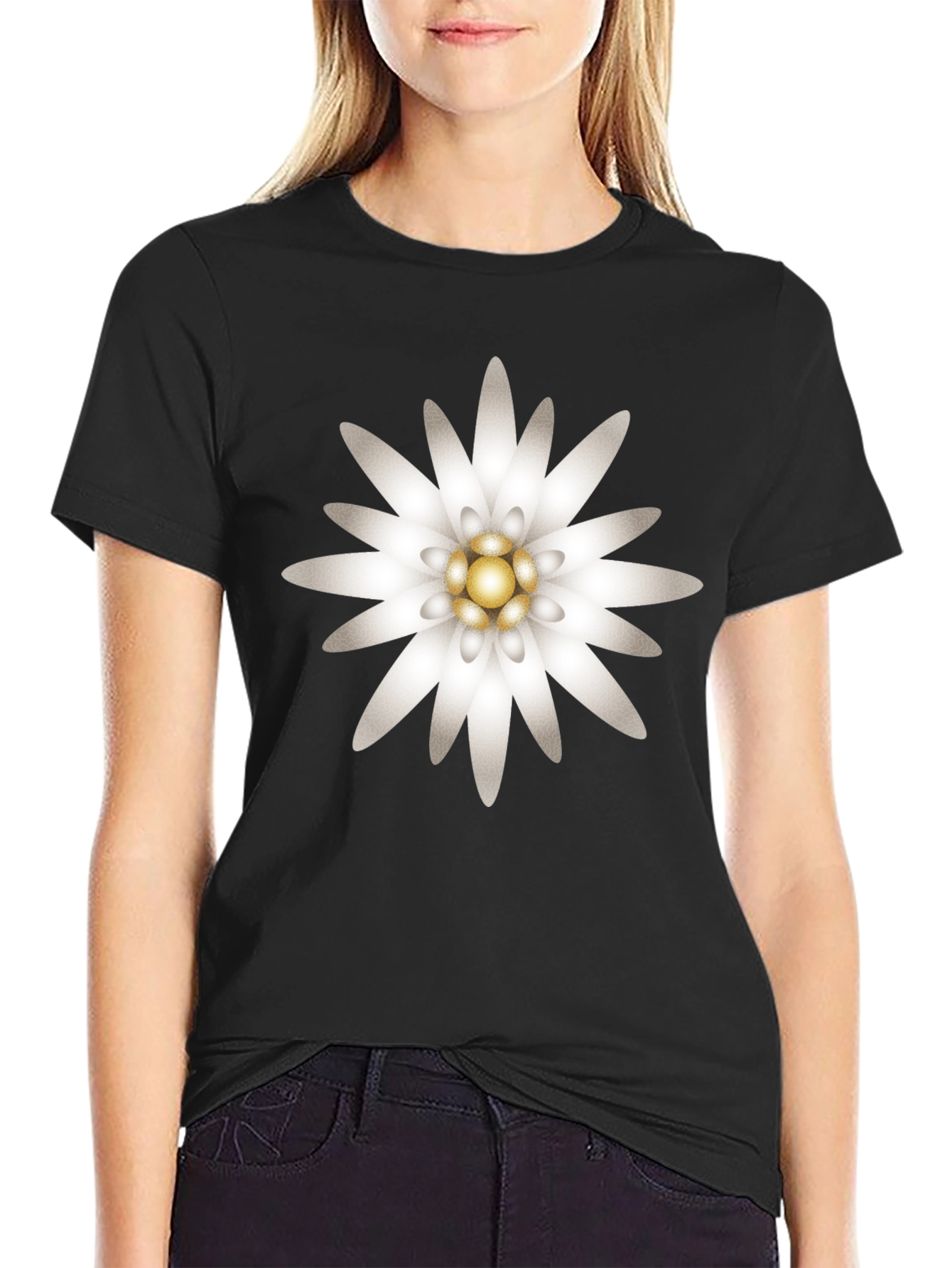 Edelweiss Flower Graphic T-Shirt - Black