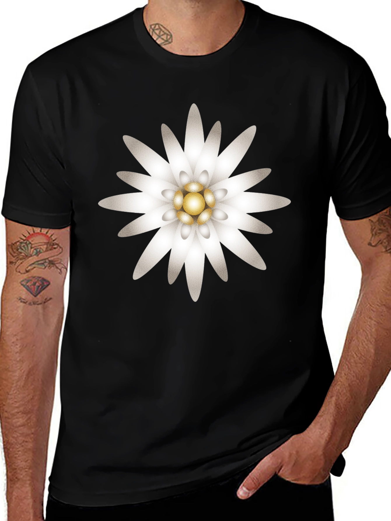 Edelweiss Flower Graphic T-Shirt - Black
