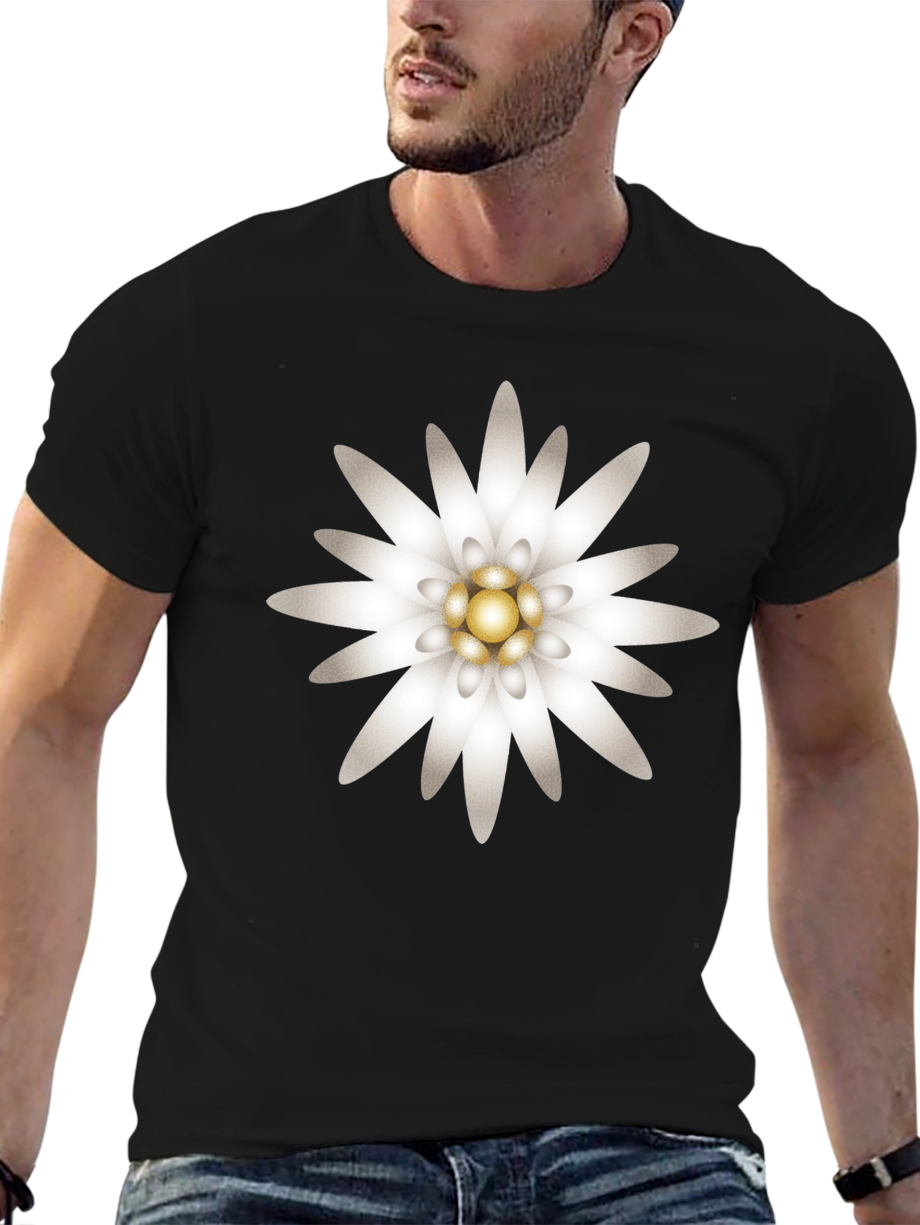 Edelweiss Flower Graphic T-Shirt - Black