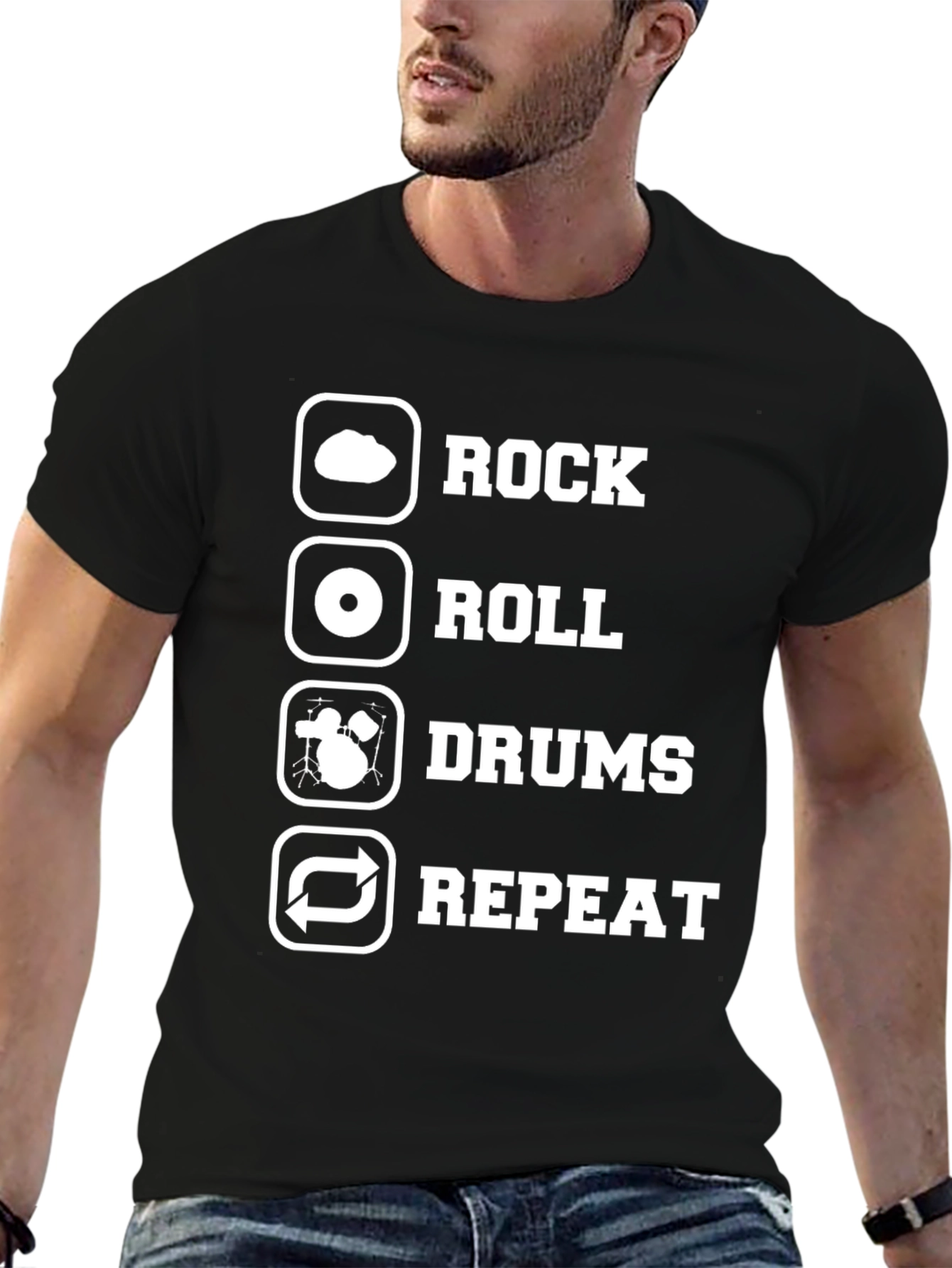 Rock Roll Drums Repeat T-Shirt - Musician Gift