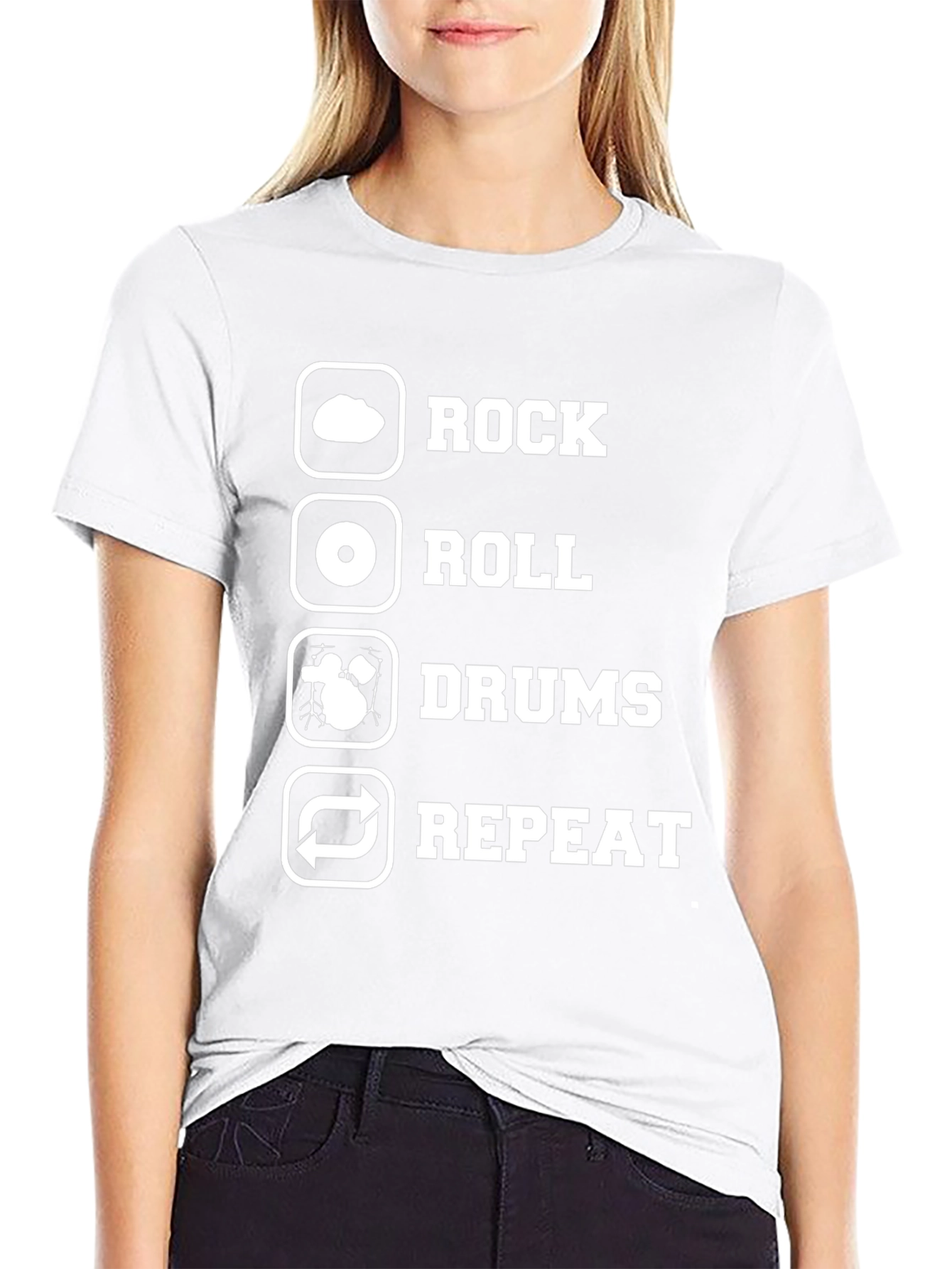 Rock Roll Drums Repeat T-Shirt - Musician Gift
