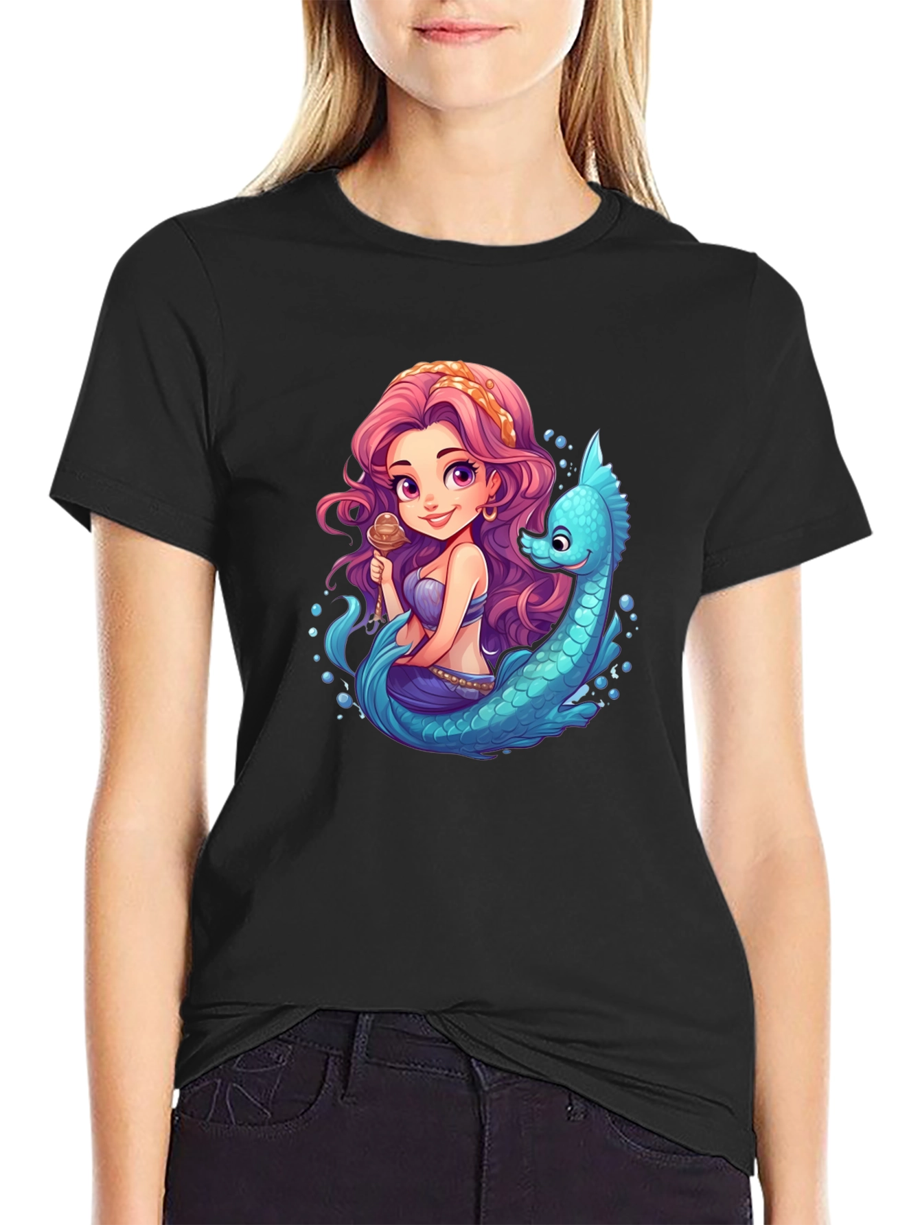 Mermaid & Sea Serpent Cartoon T-Shirt