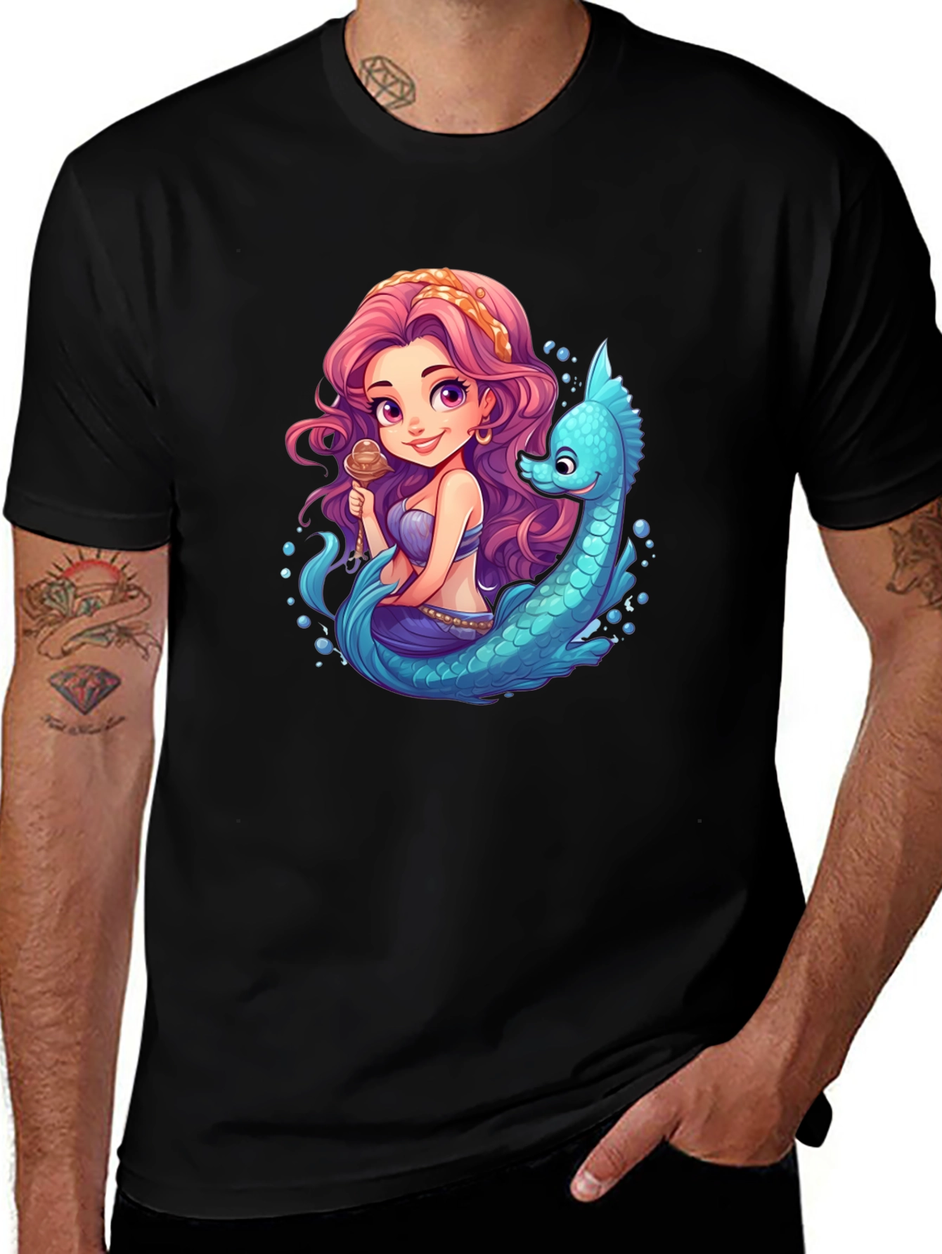 Mermaid & Sea Serpent Cartoon T-Shirt