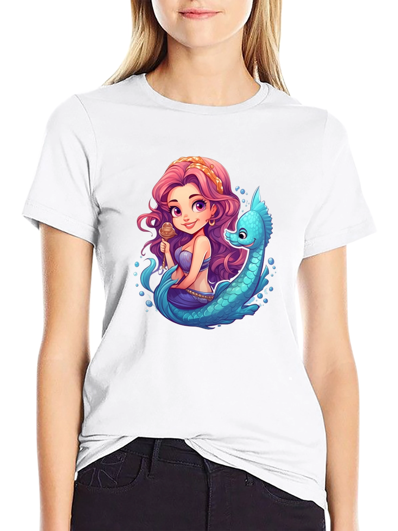 Mermaid & Sea Serpent Cartoon T-Shirt