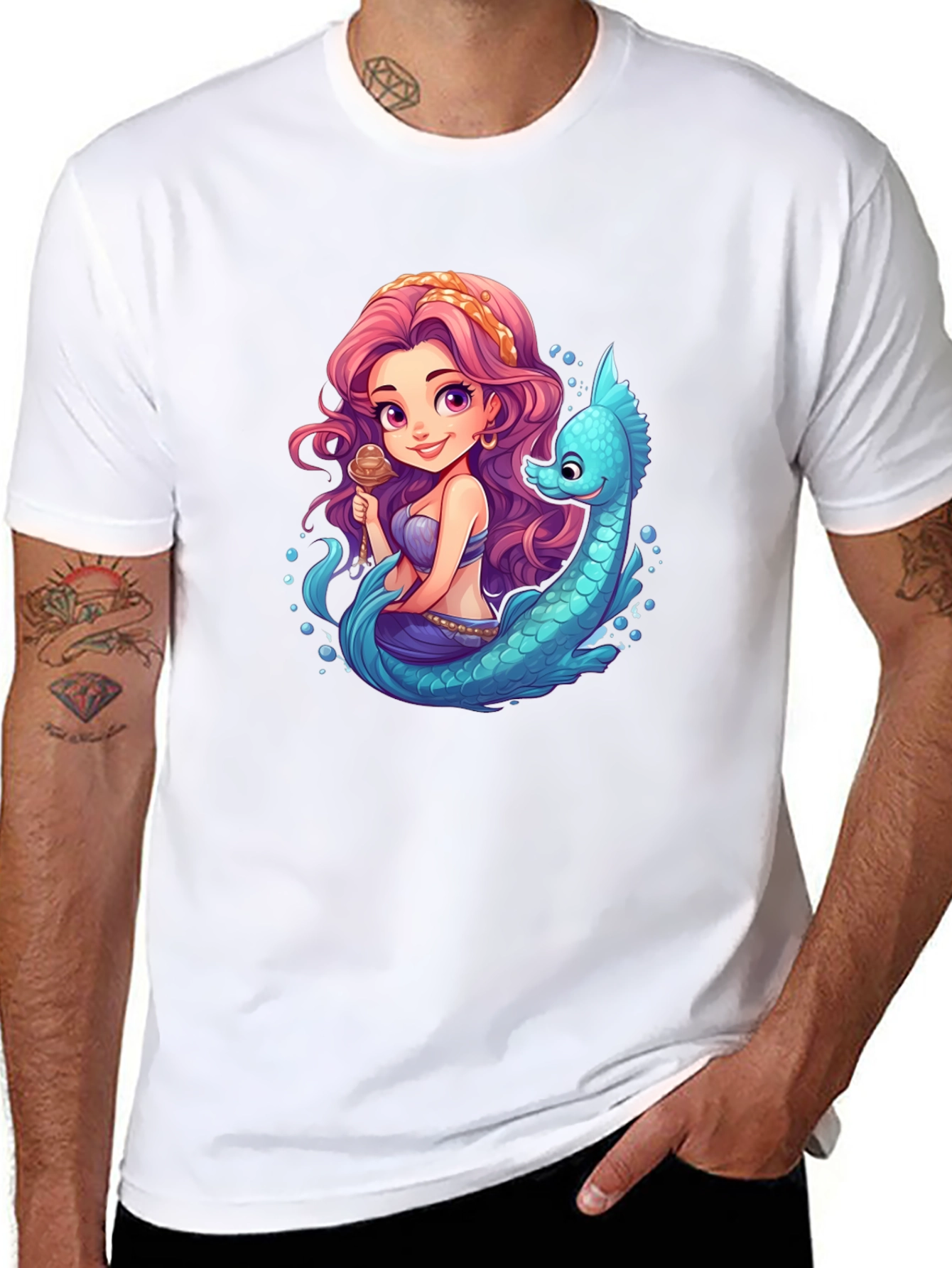 Mermaid & Sea Serpent Cartoon T-Shirt