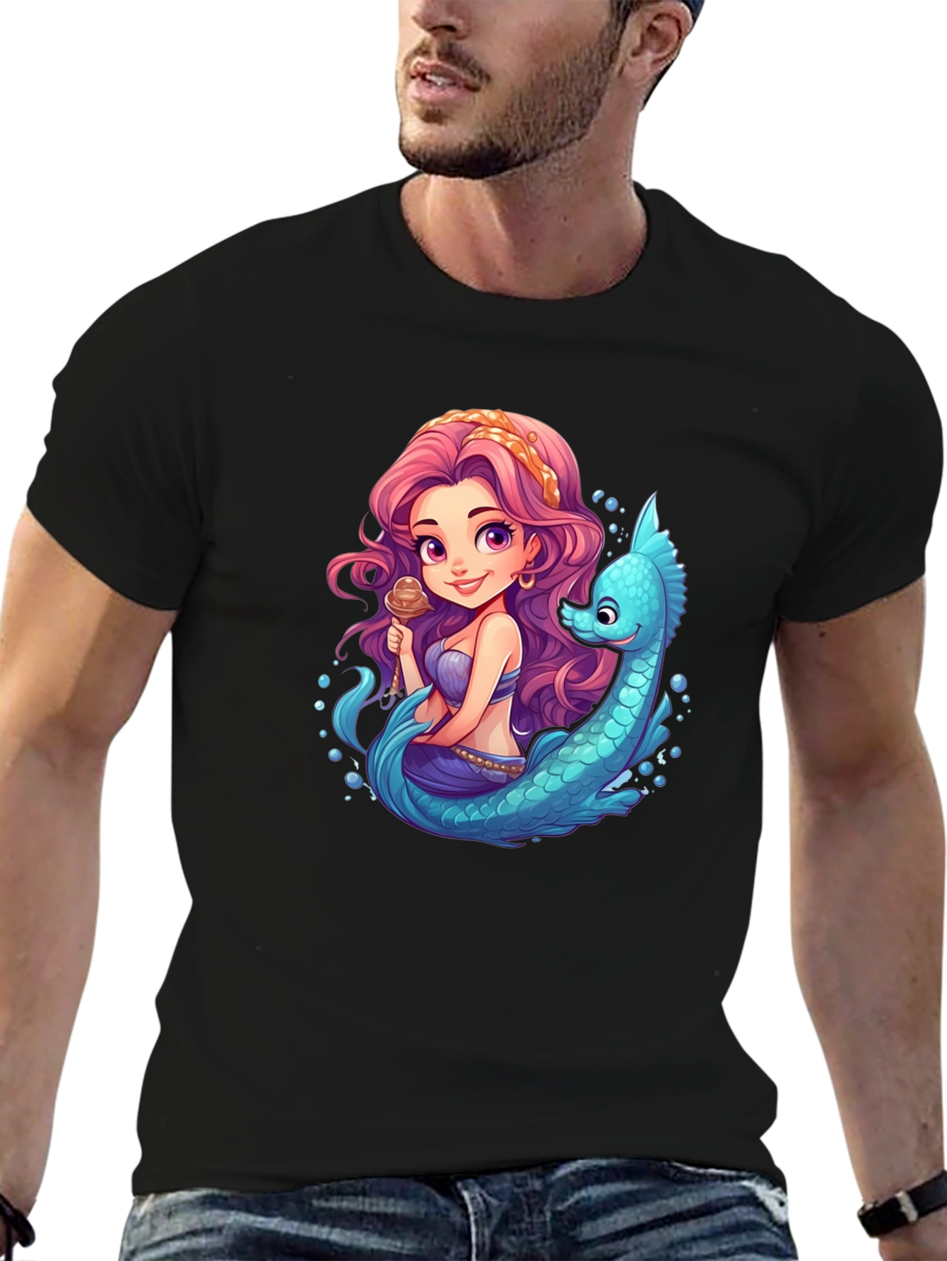 Mermaid & Sea Serpent Cartoon T-Shirt
