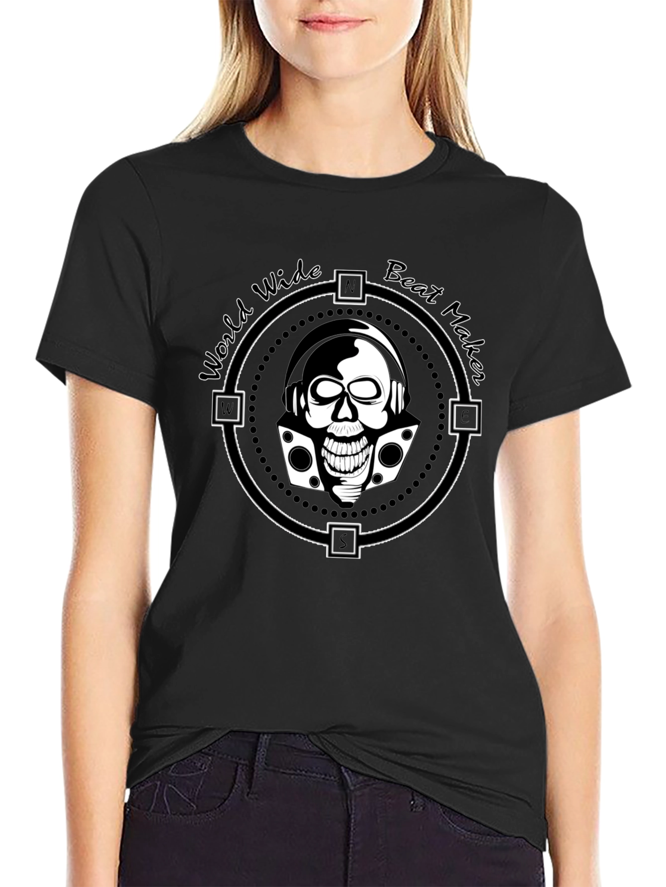 World Wide Beat Maker Skull Graphic Black T-Shirt
