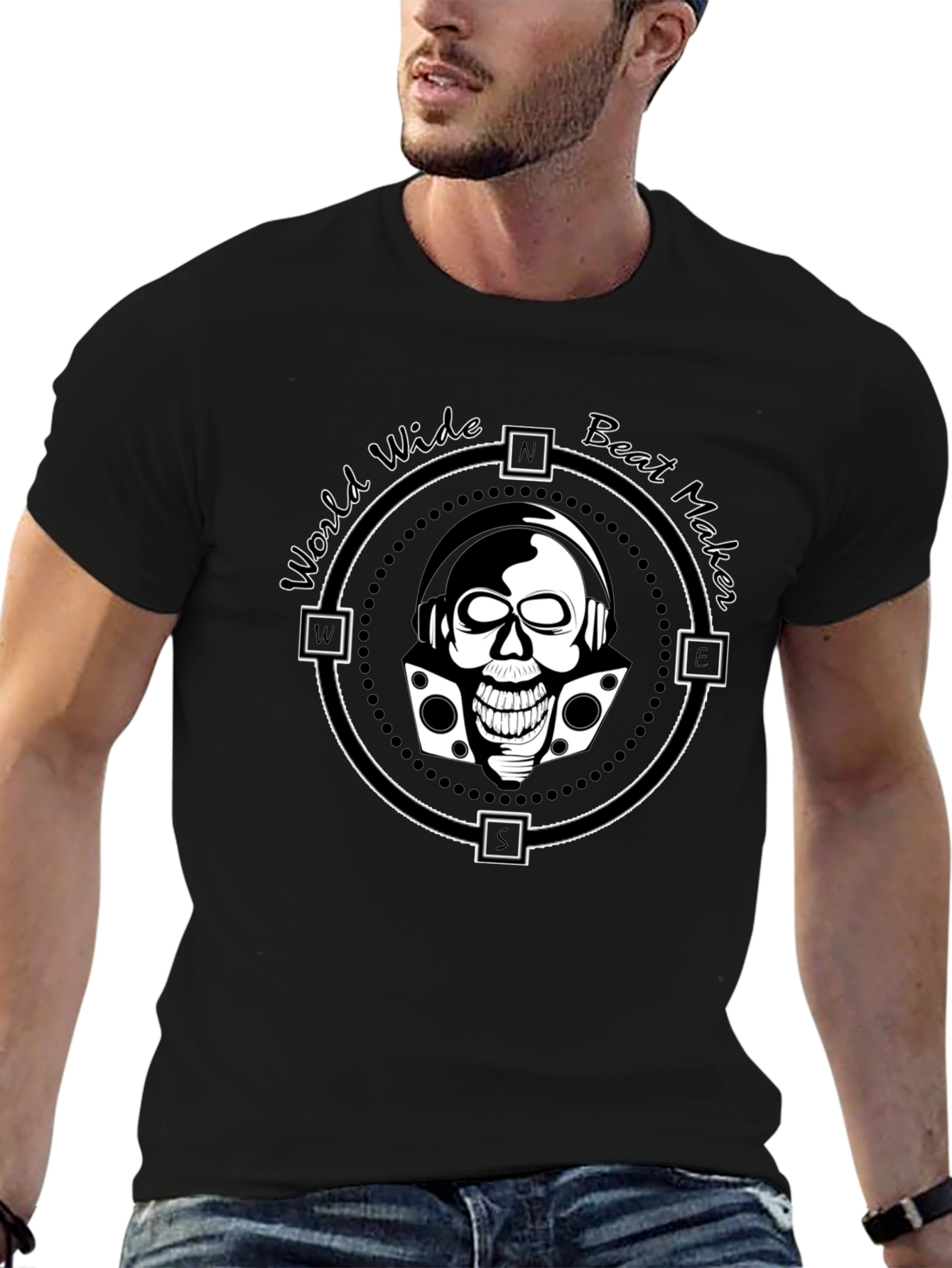 World Wide Beat Maker Skull Graphic Black T-Shirt