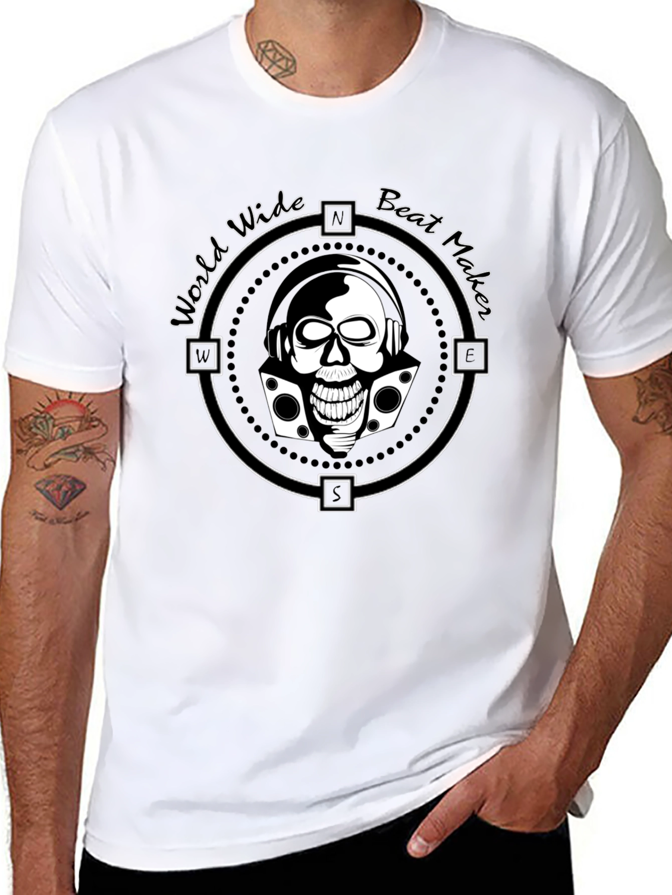 World Wide Beat Maker Skull Graphic Black T-Shirt