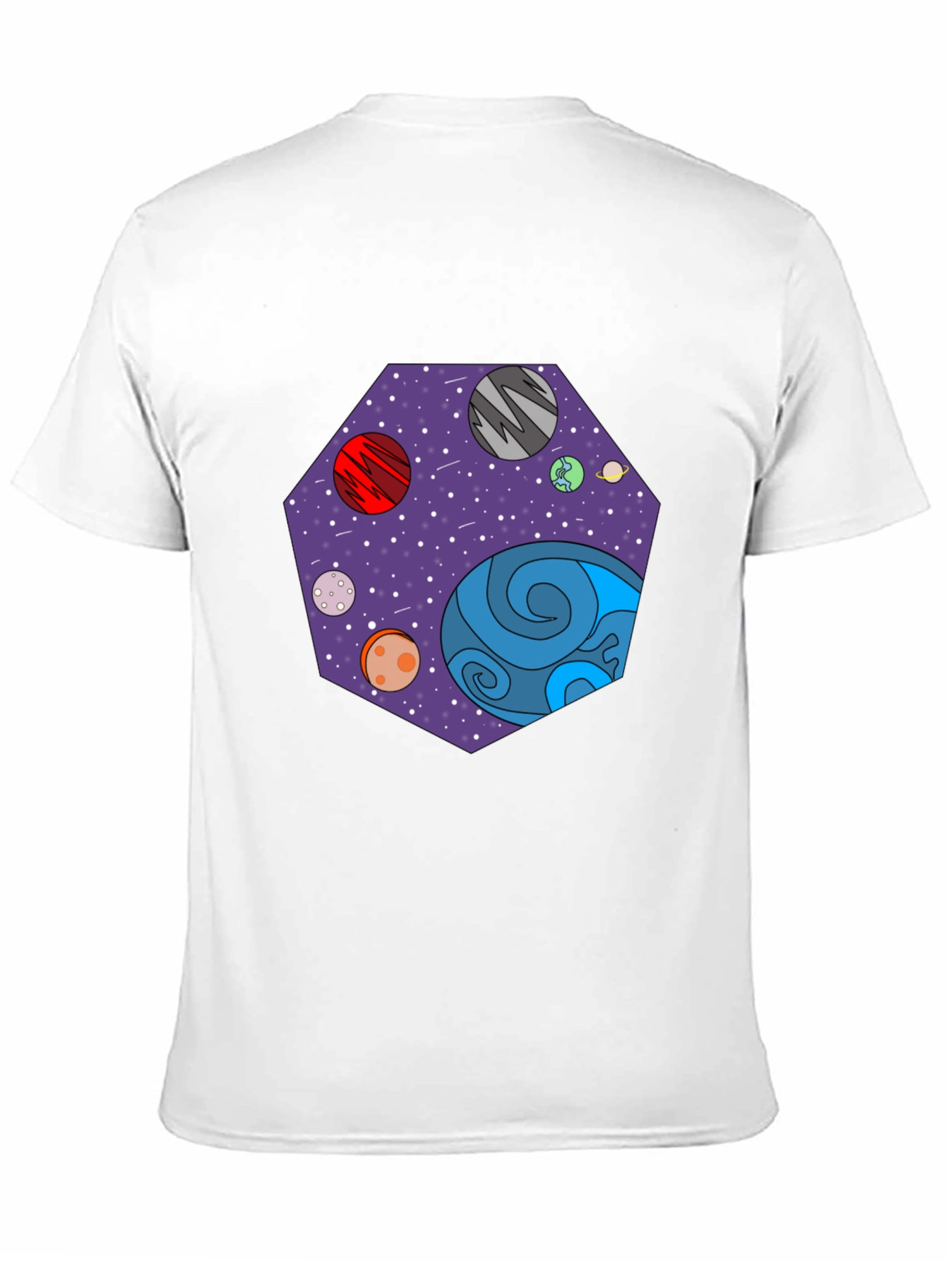 Cosmic Planets Graphic Tee - Black Cotton T-Shirt