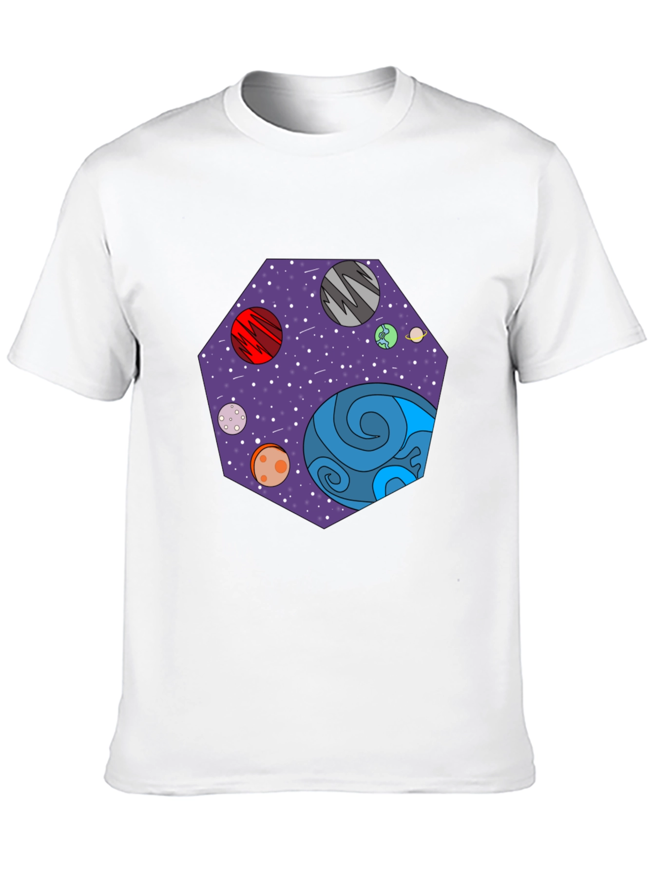 Cosmic Planets Graphic Tee - Black Cotton T-Shirt