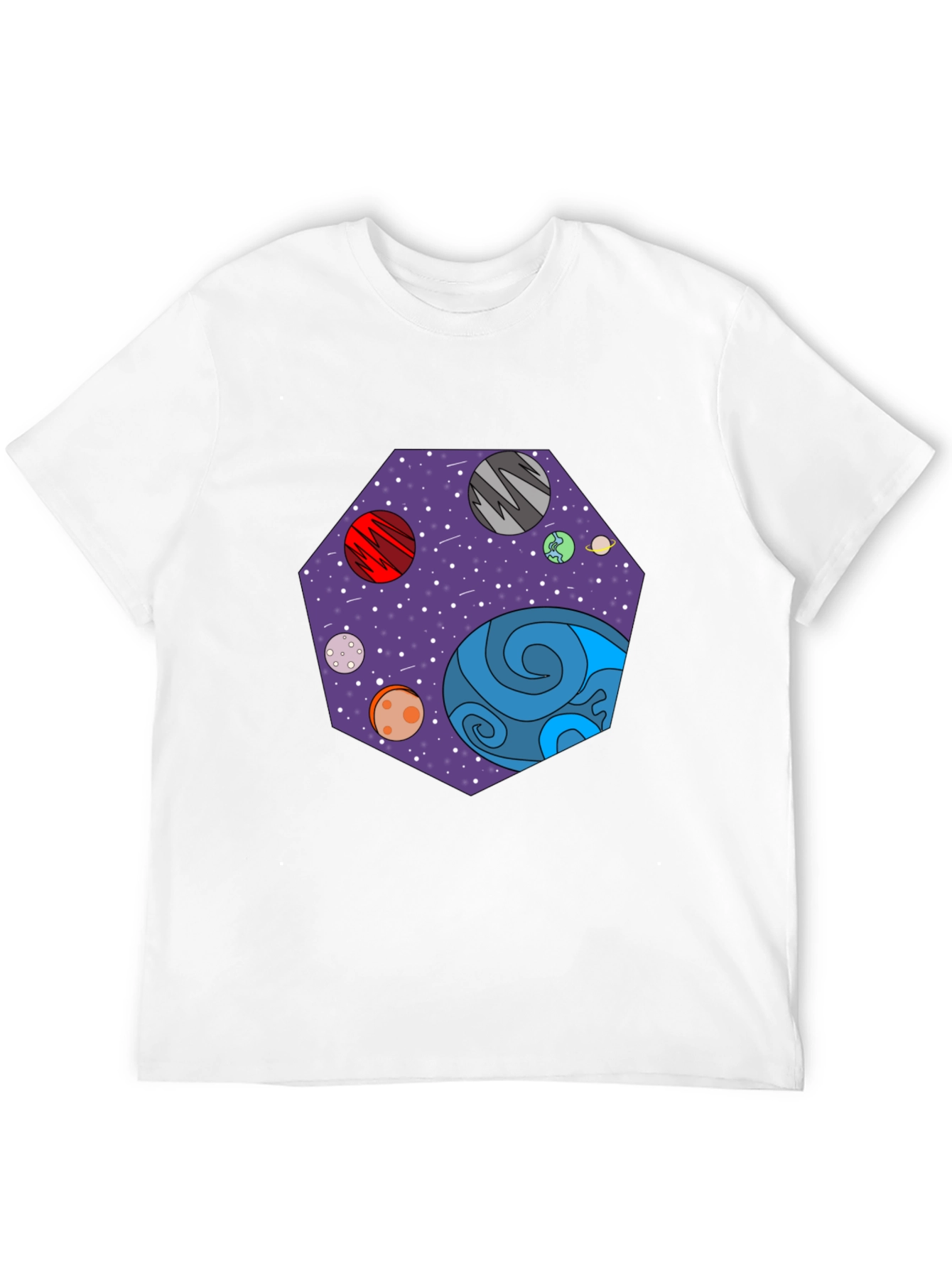 Cosmic Planets Graphic Tee - Black Cotton T-Shirt