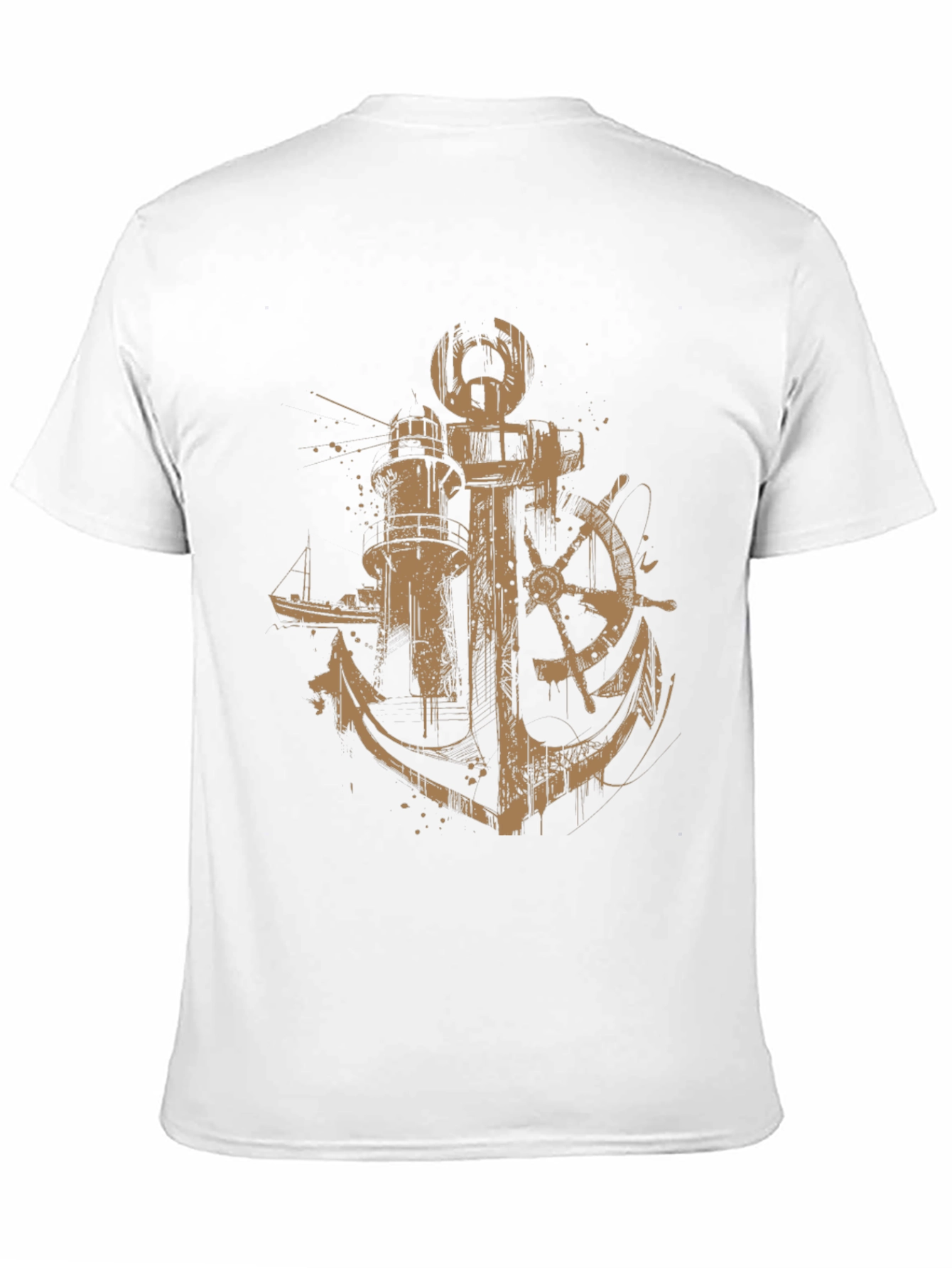 Nautical Anchor & Lighthouse Graphic Print Black T-Shirt
