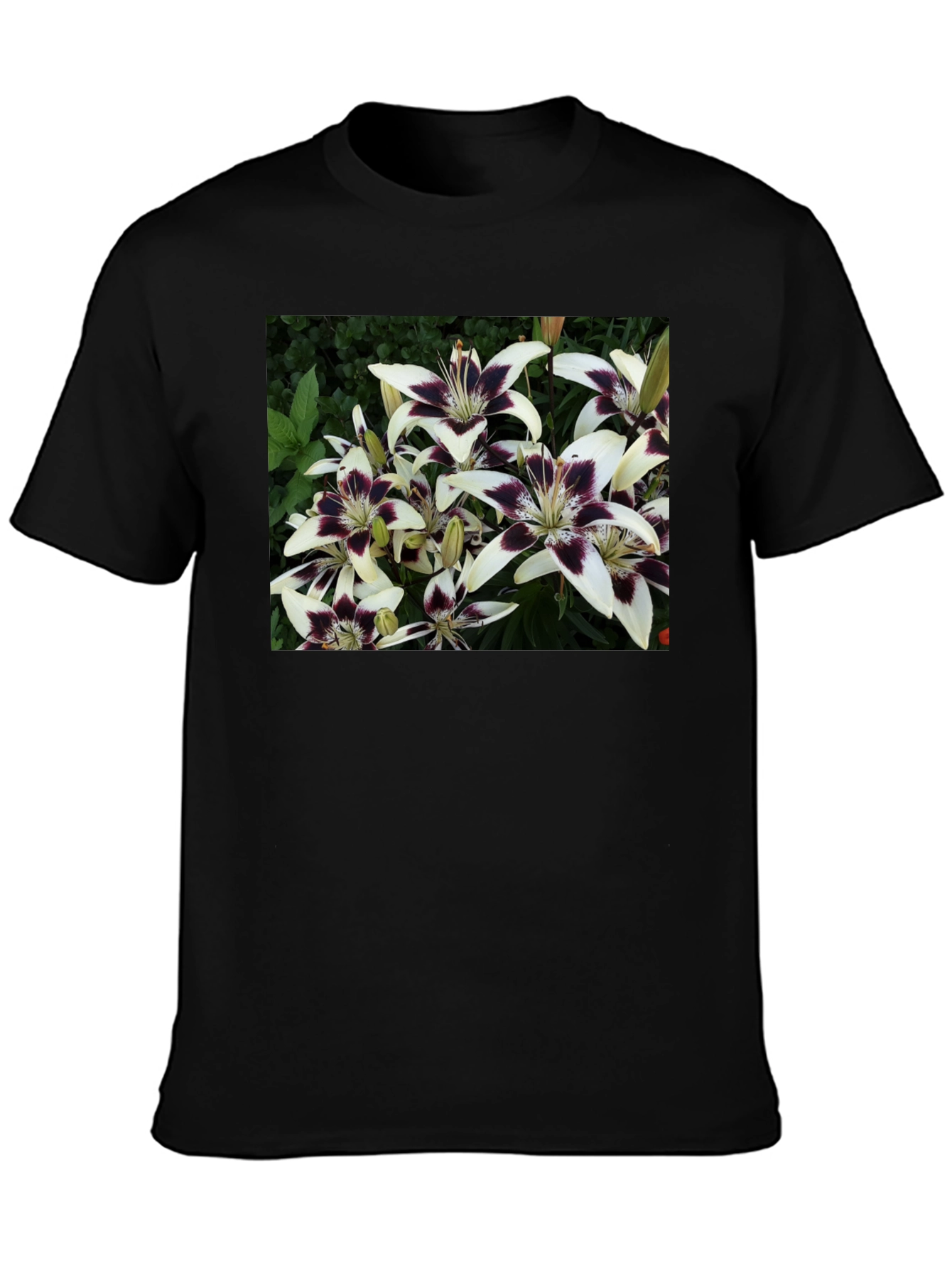 Floral Lily Print Black T-Shirt