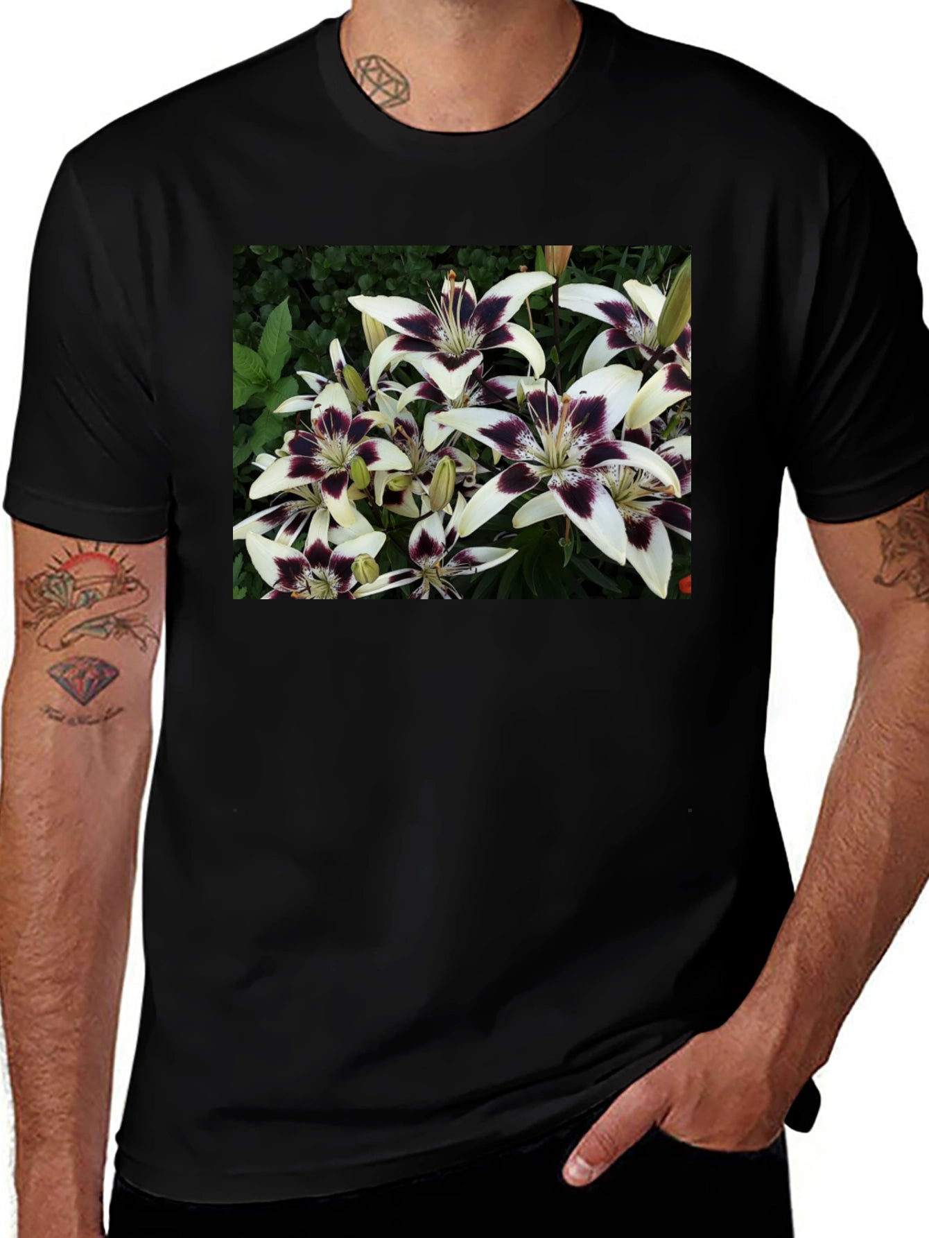 Floral Lily Print Black T-Shirt