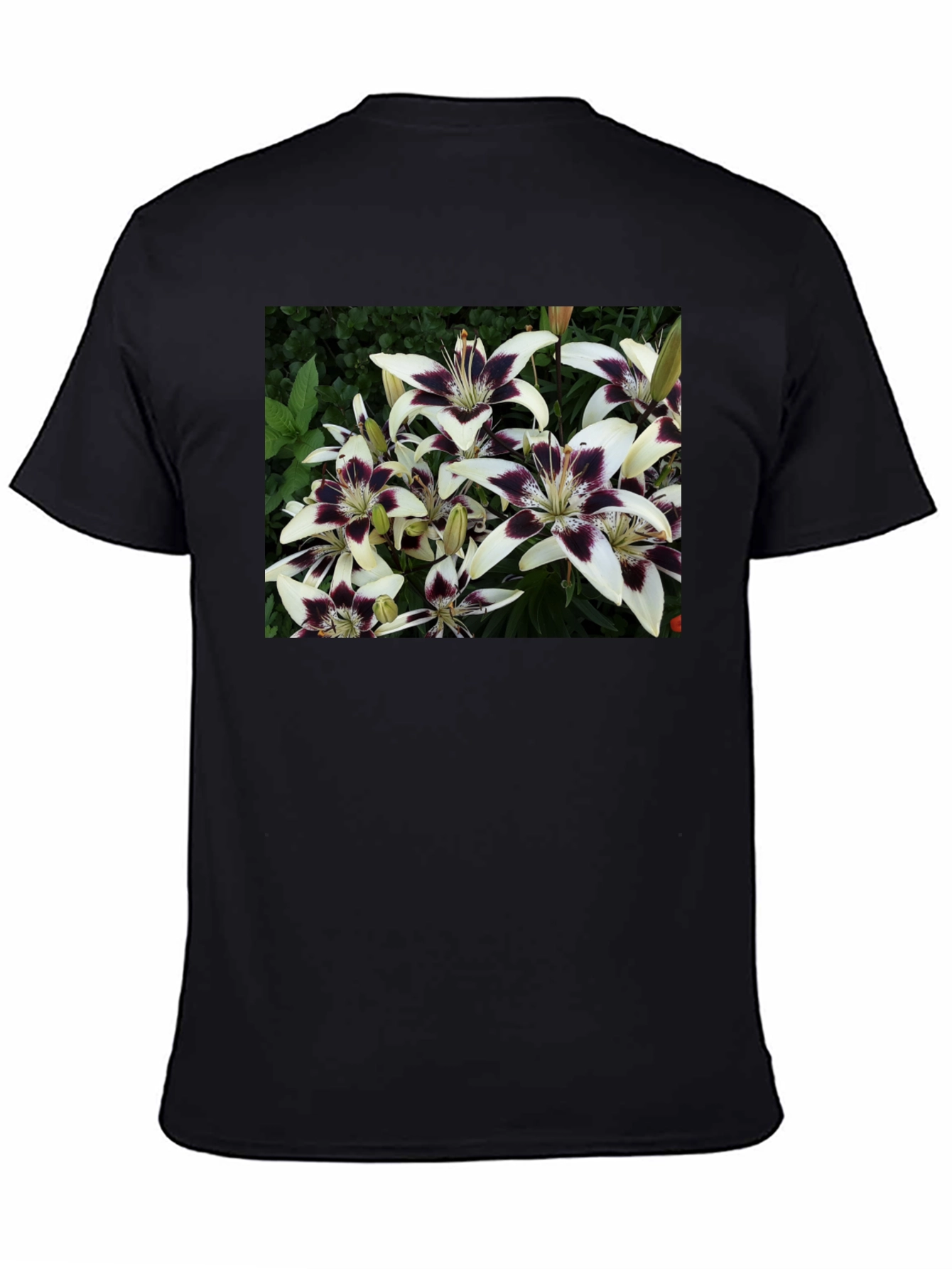 Floral Lily Print Black T-Shirt