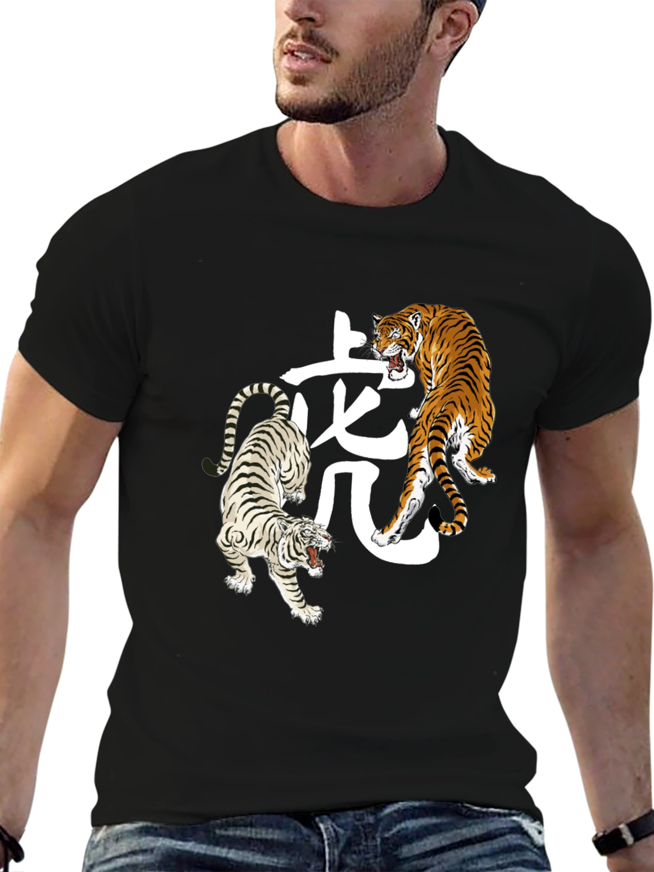 Tiger Graphic Print Black T-Shirt