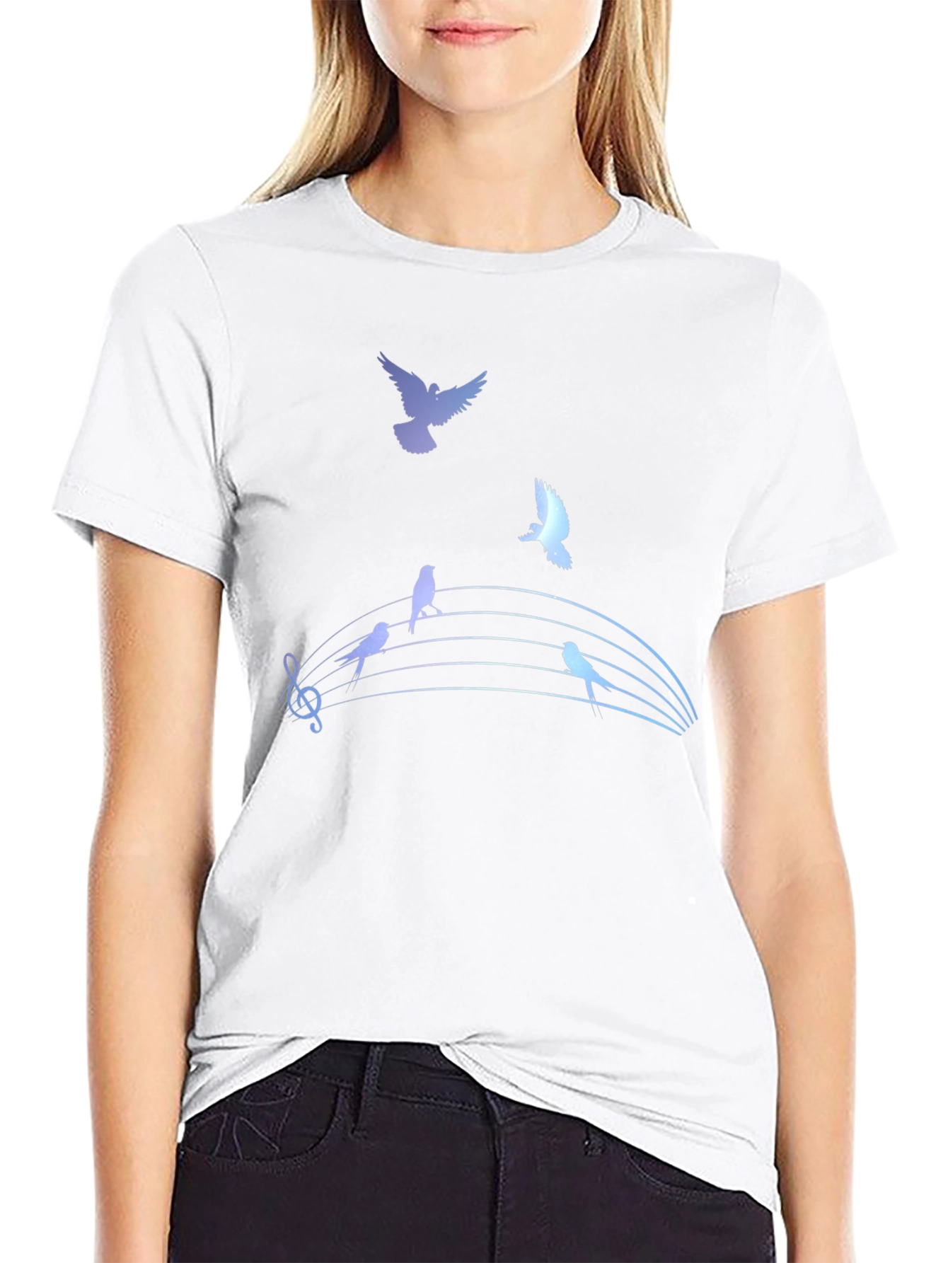 Musical Birds Graphic Tee - Black Cotton T-Shirt