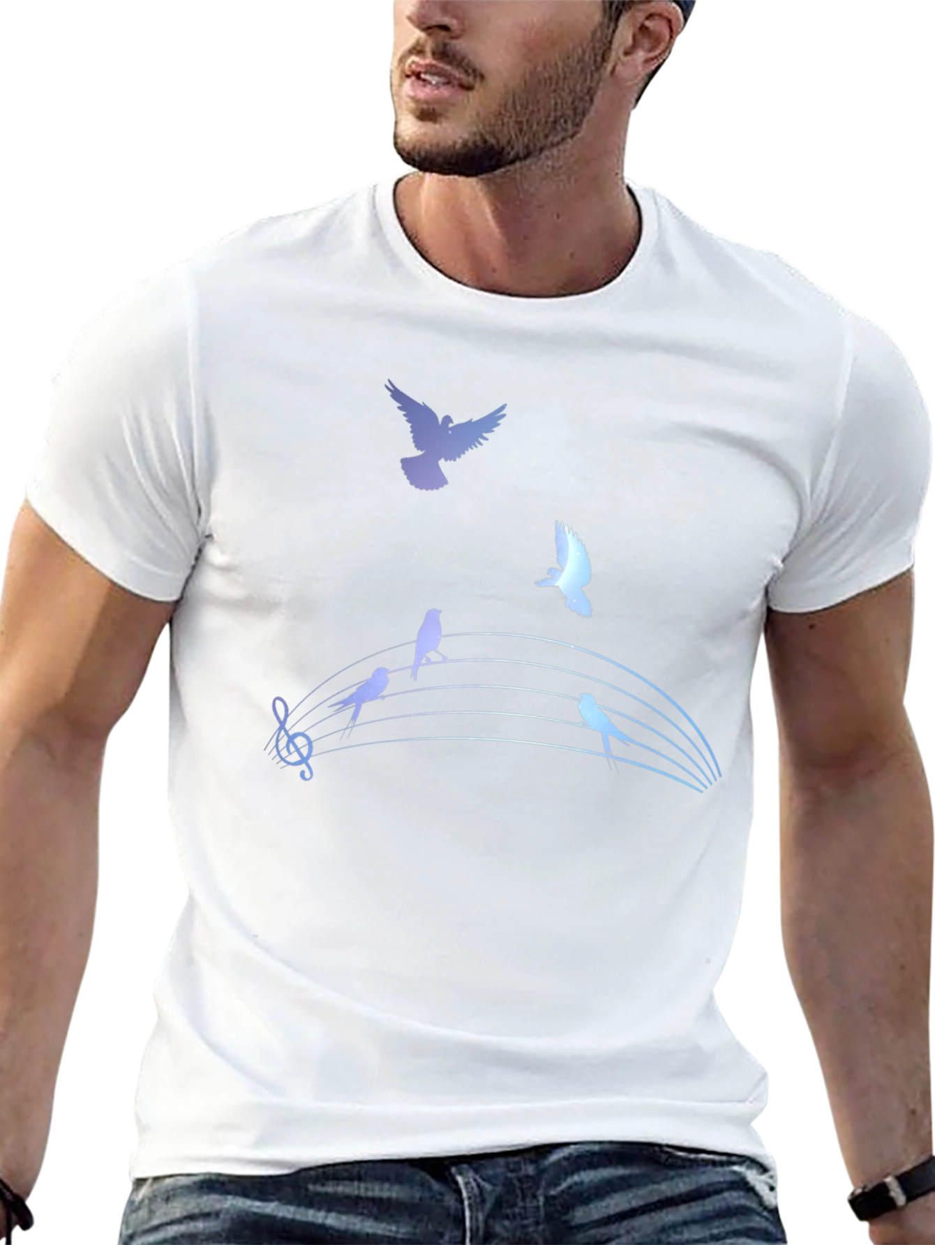 Musical Birds Graphic Tee - Black Cotton T-Shirt