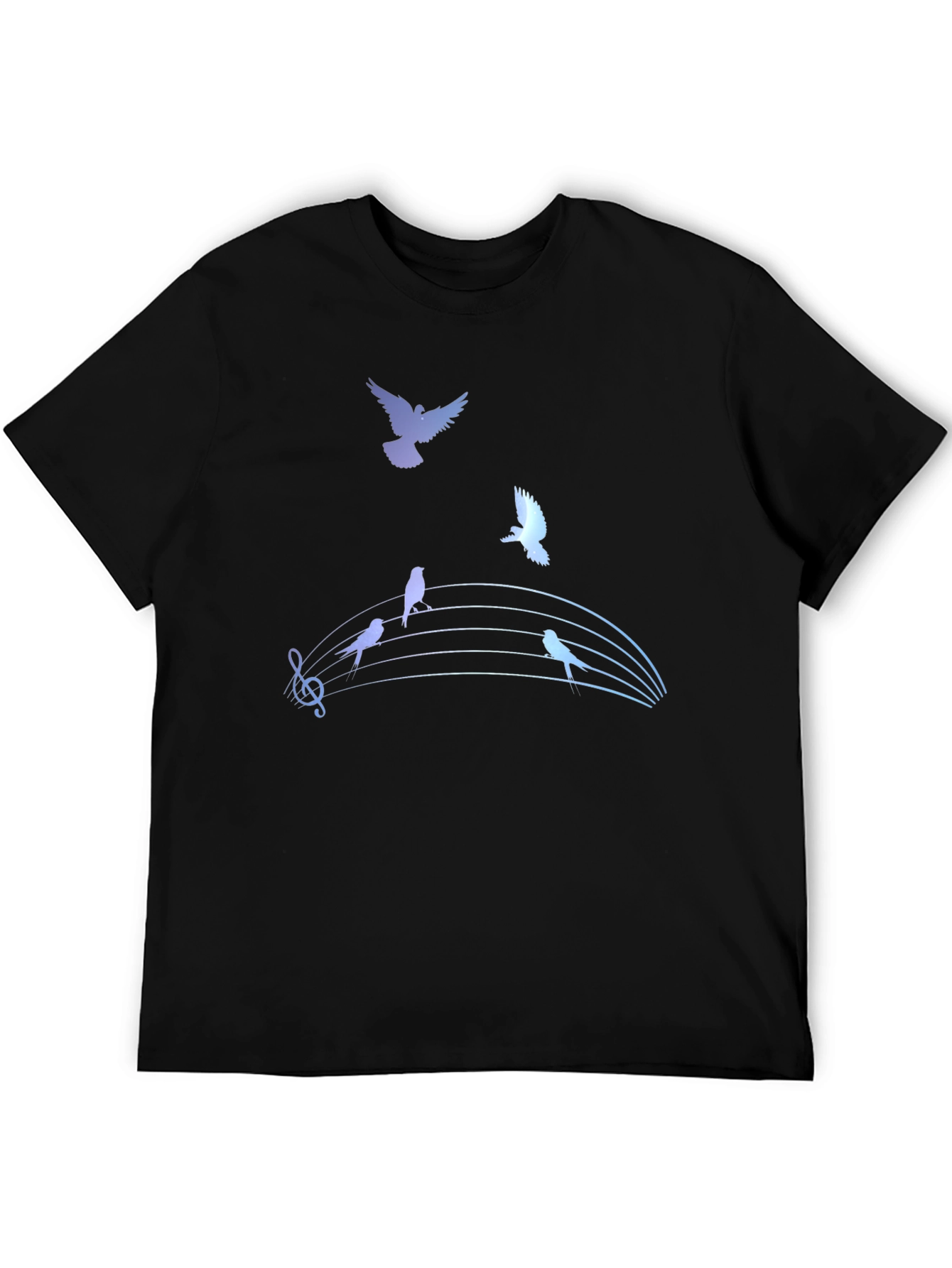 Musical Birds Graphic Tee - Black Cotton T-Shirt