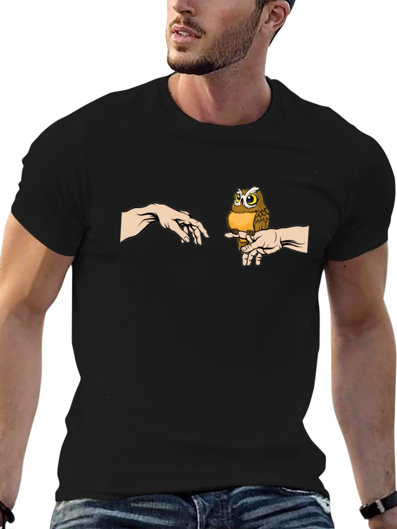 Owl Creation Graphic Tee - Soft Black Cotton Shirt