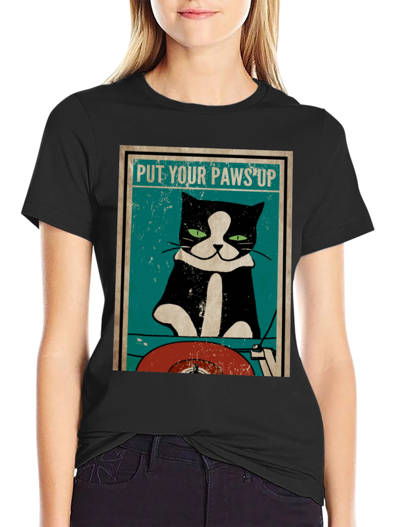 Put Your Paws Up Cat DJ Graphic T-Shirt
