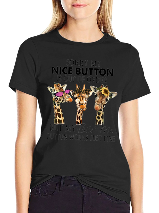 Funny Giraffe T-Shirt - Nice Button Out of Order
