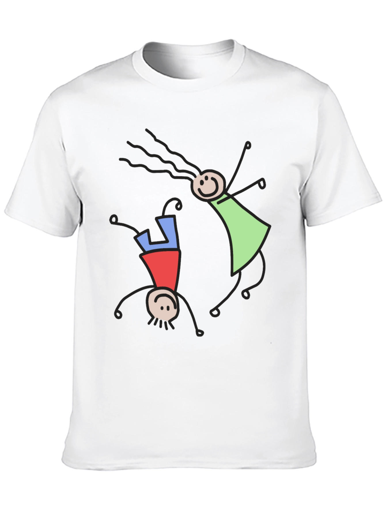 Whimsical Stick Figure Graphic Tee - Black