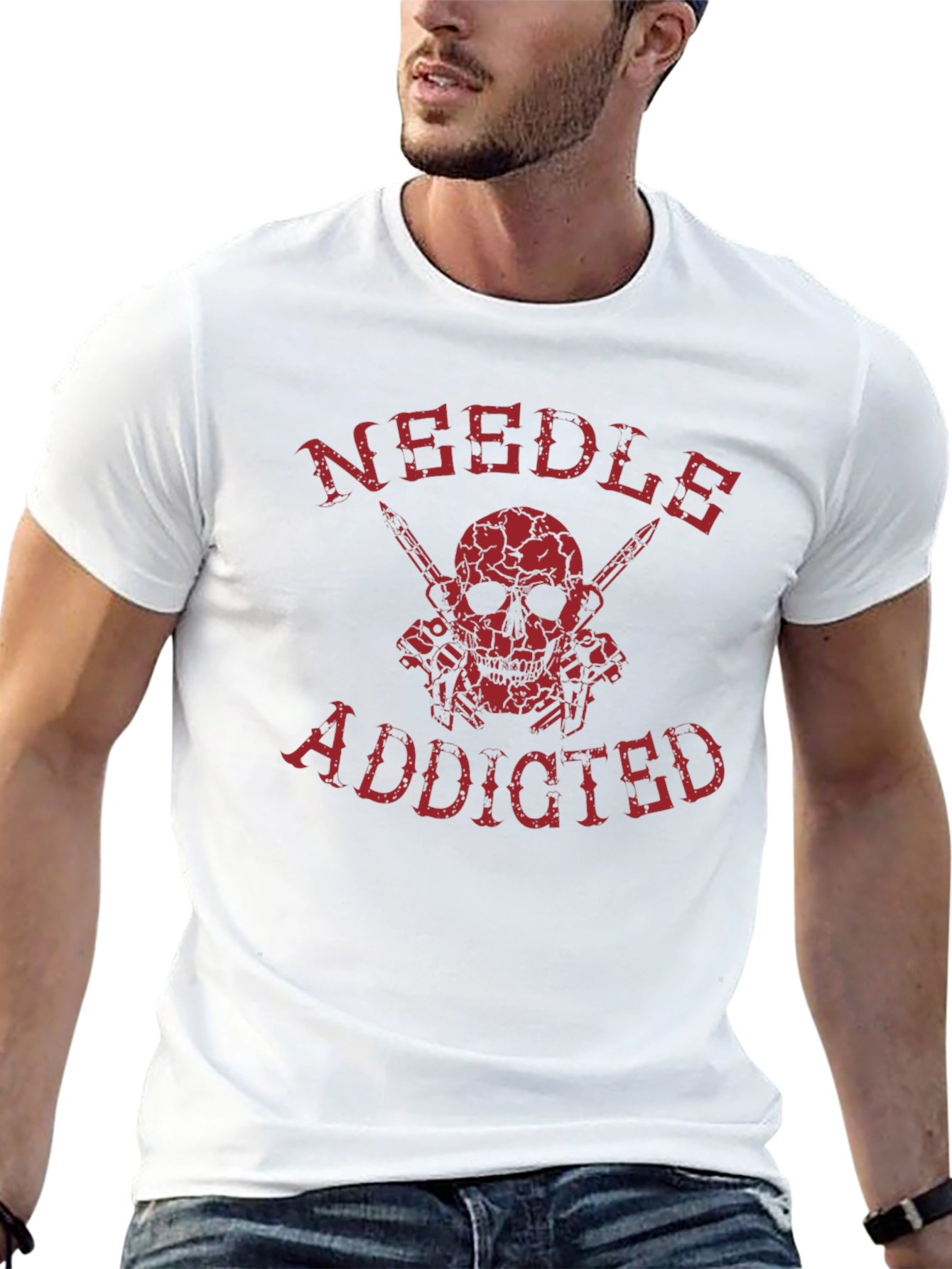 Needles Addicted Skull Graphic T-Shirt