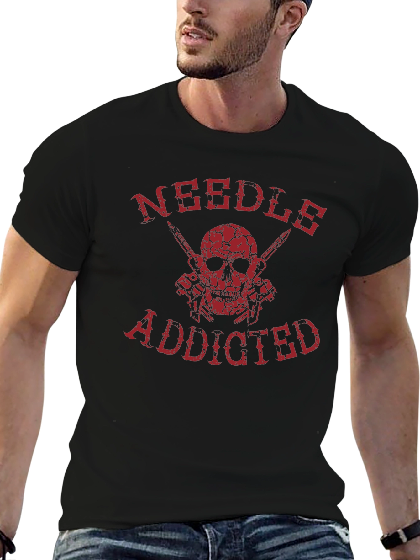 Needles Addicted Skull Graphic T-Shirt