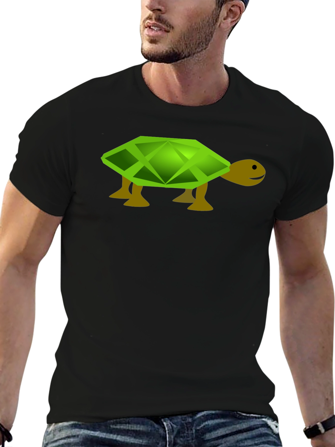 Geometric Turtle Graphic Tee - Black Casual T-Shirt