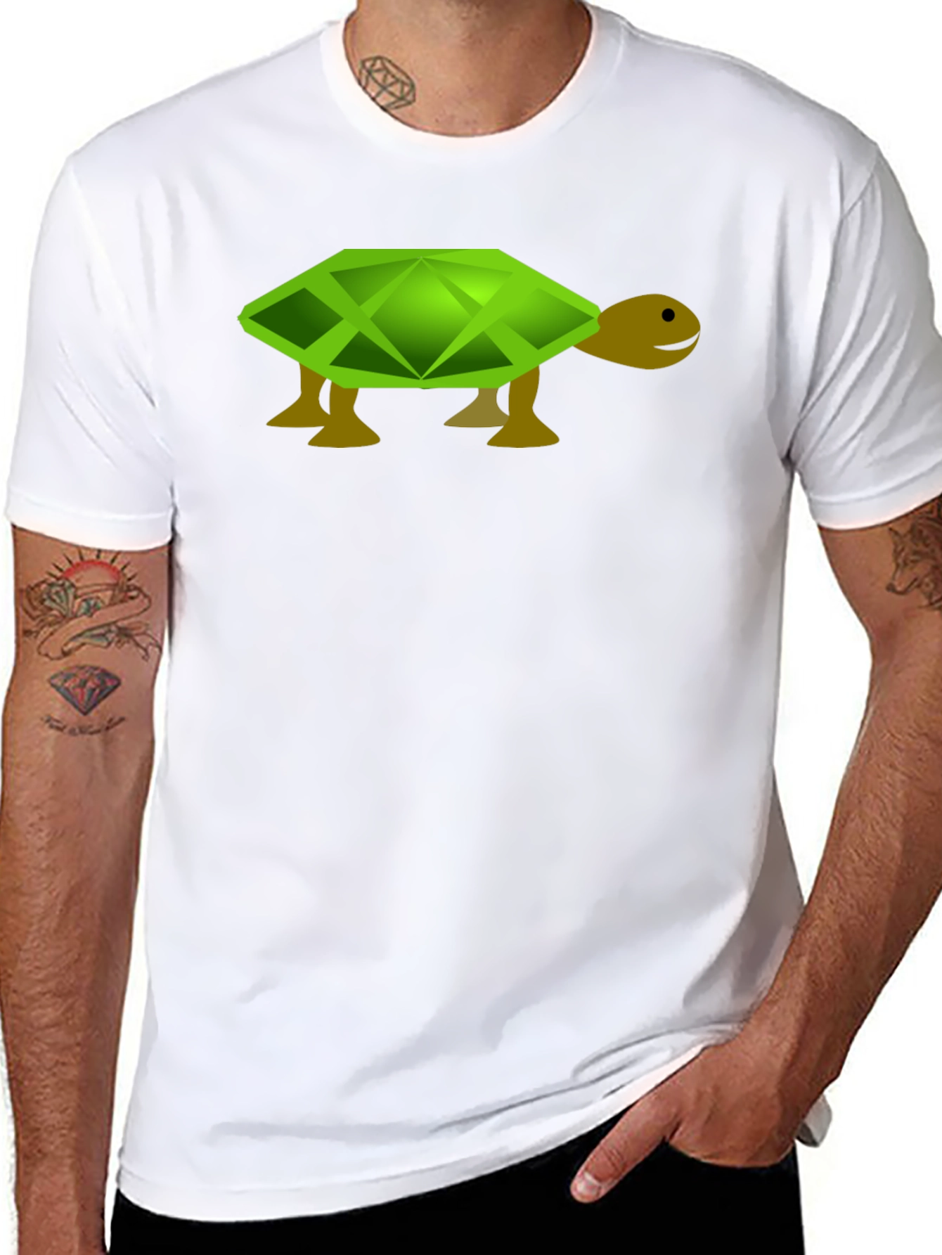 Geometric Turtle Graphic Tee - Black Casual T-Shirt