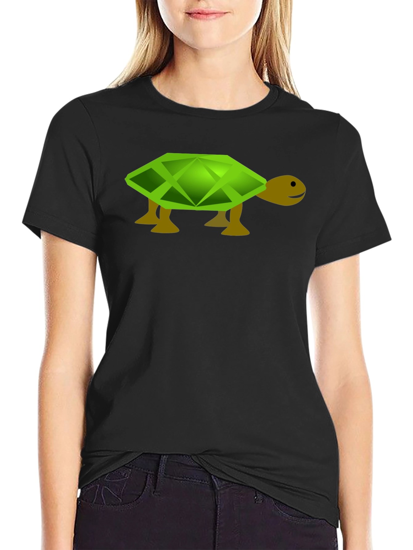Geometric Turtle Graphic Tee - Black Casual T-Shirt