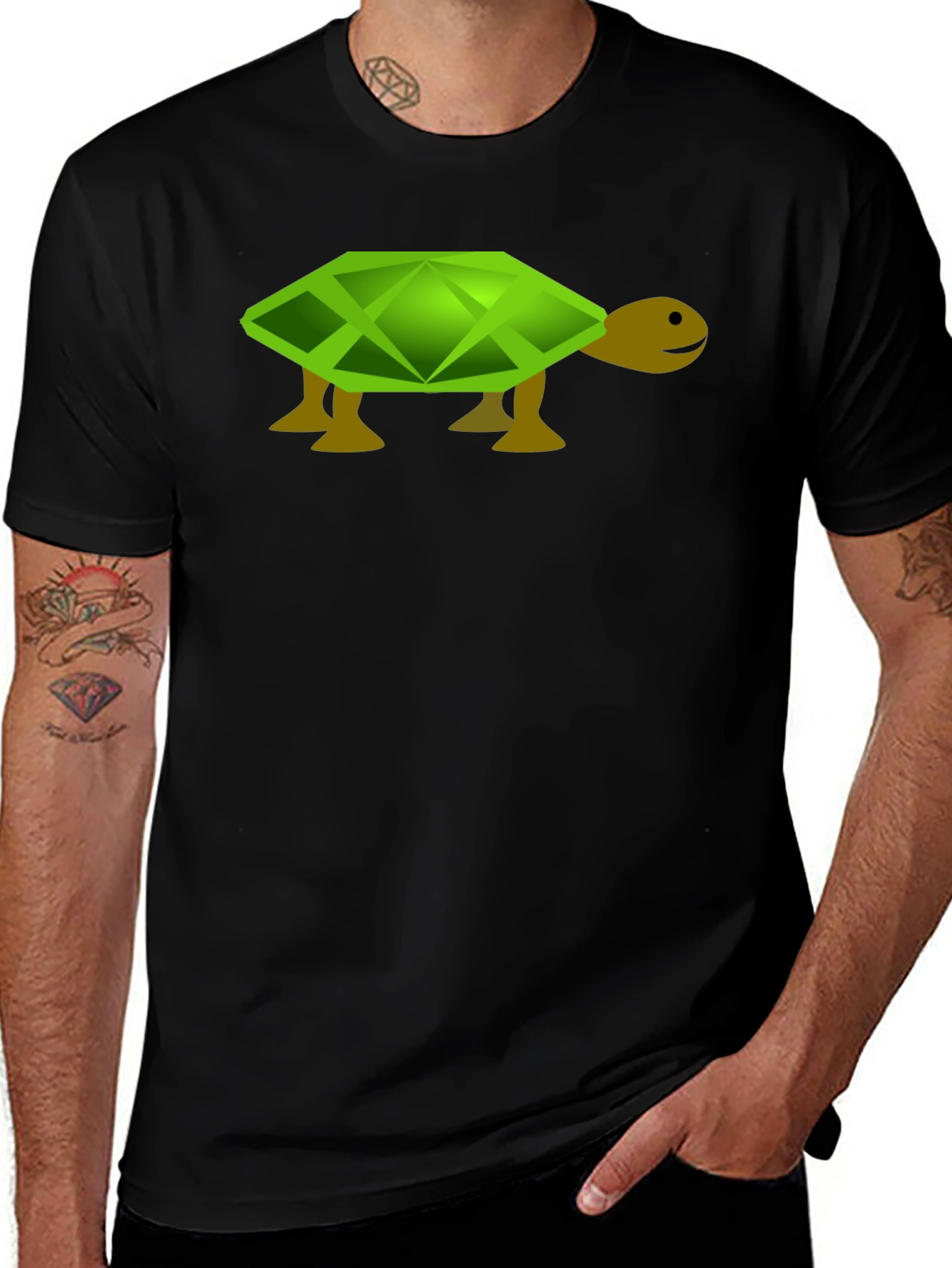 Geometric Turtle Graphic Tee - Black Casual T-Shirt