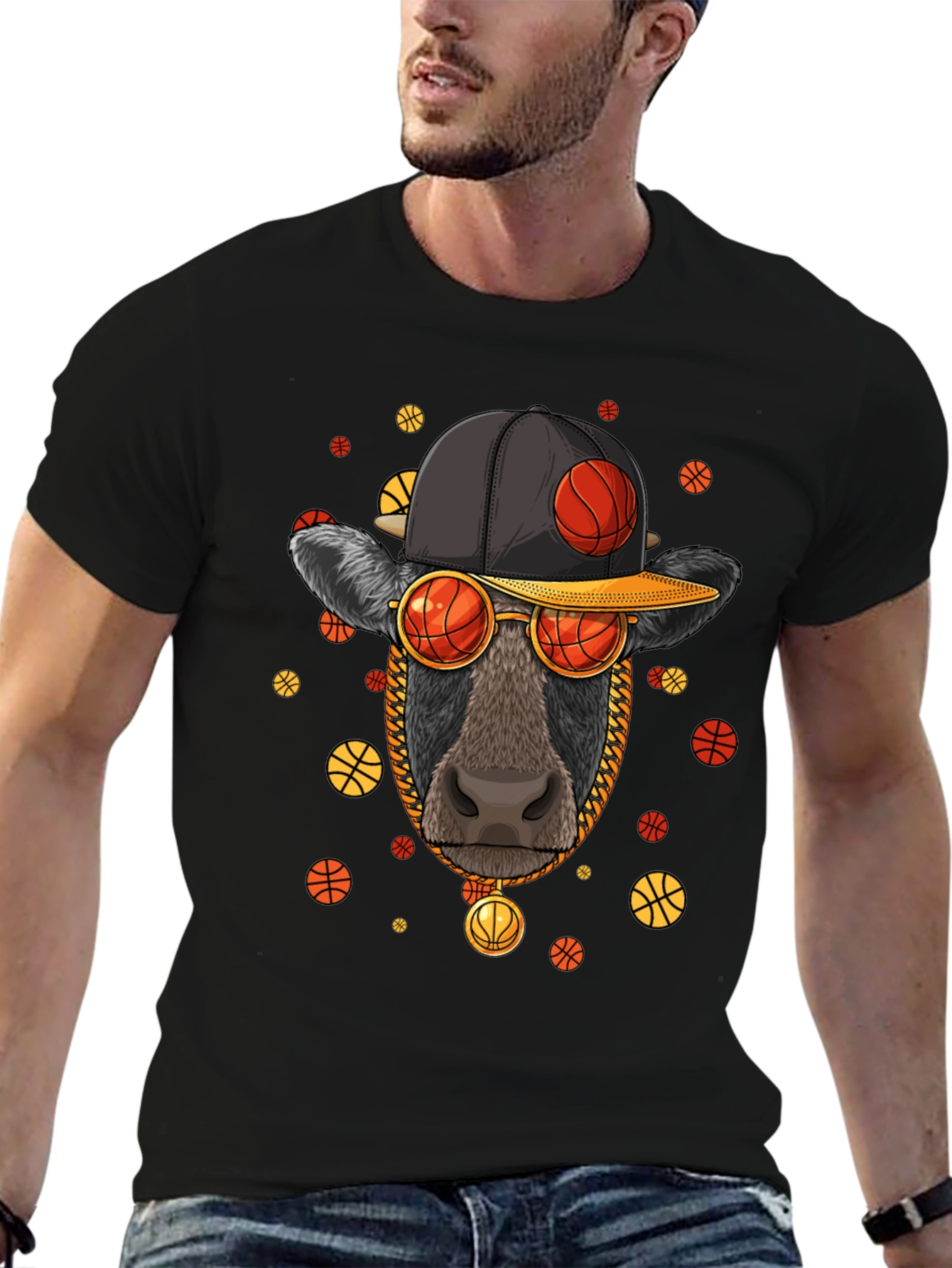 Basketball Cow Graphic T-Shirt