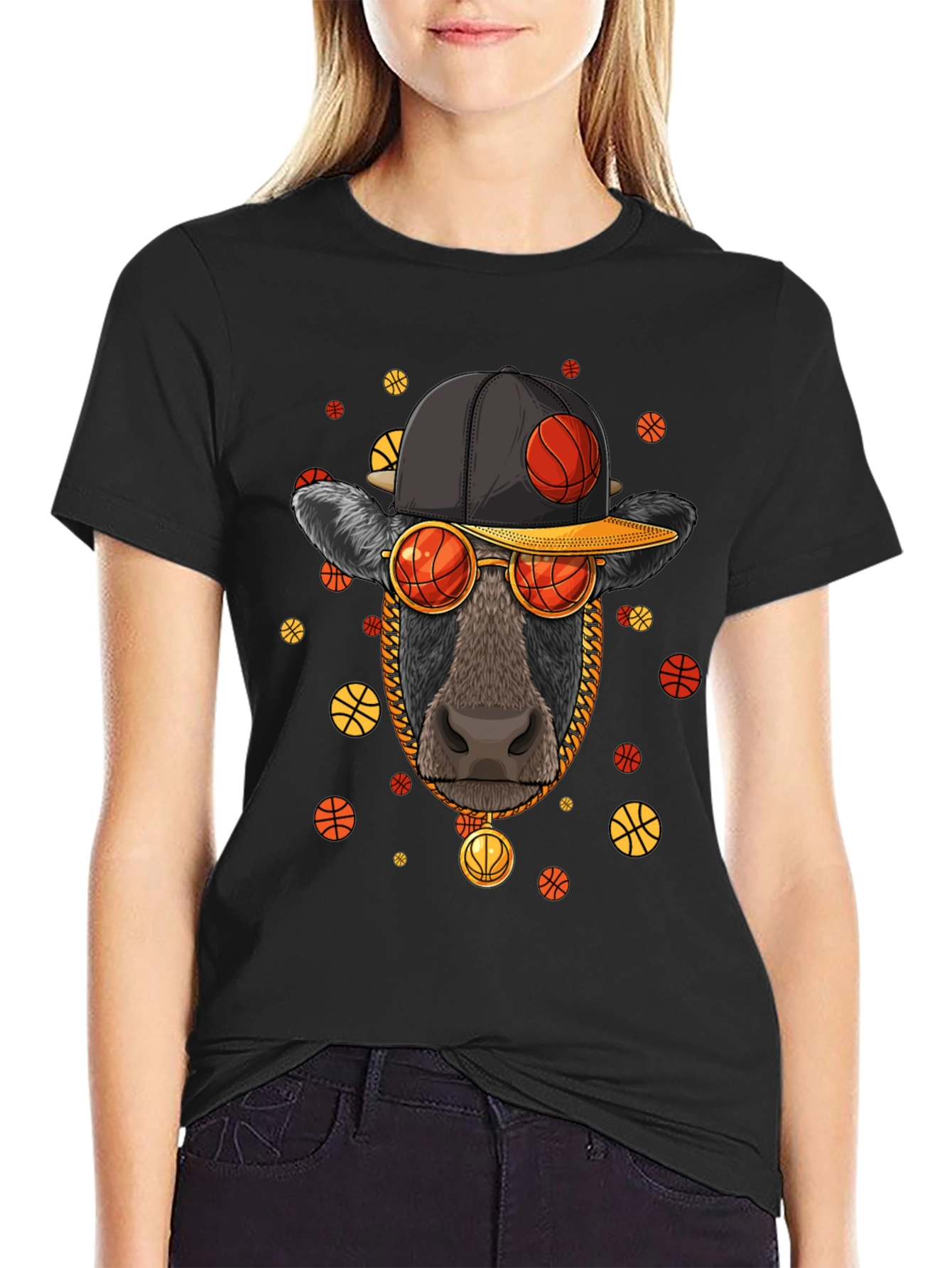 Basketball Cow Graphic T-Shirt